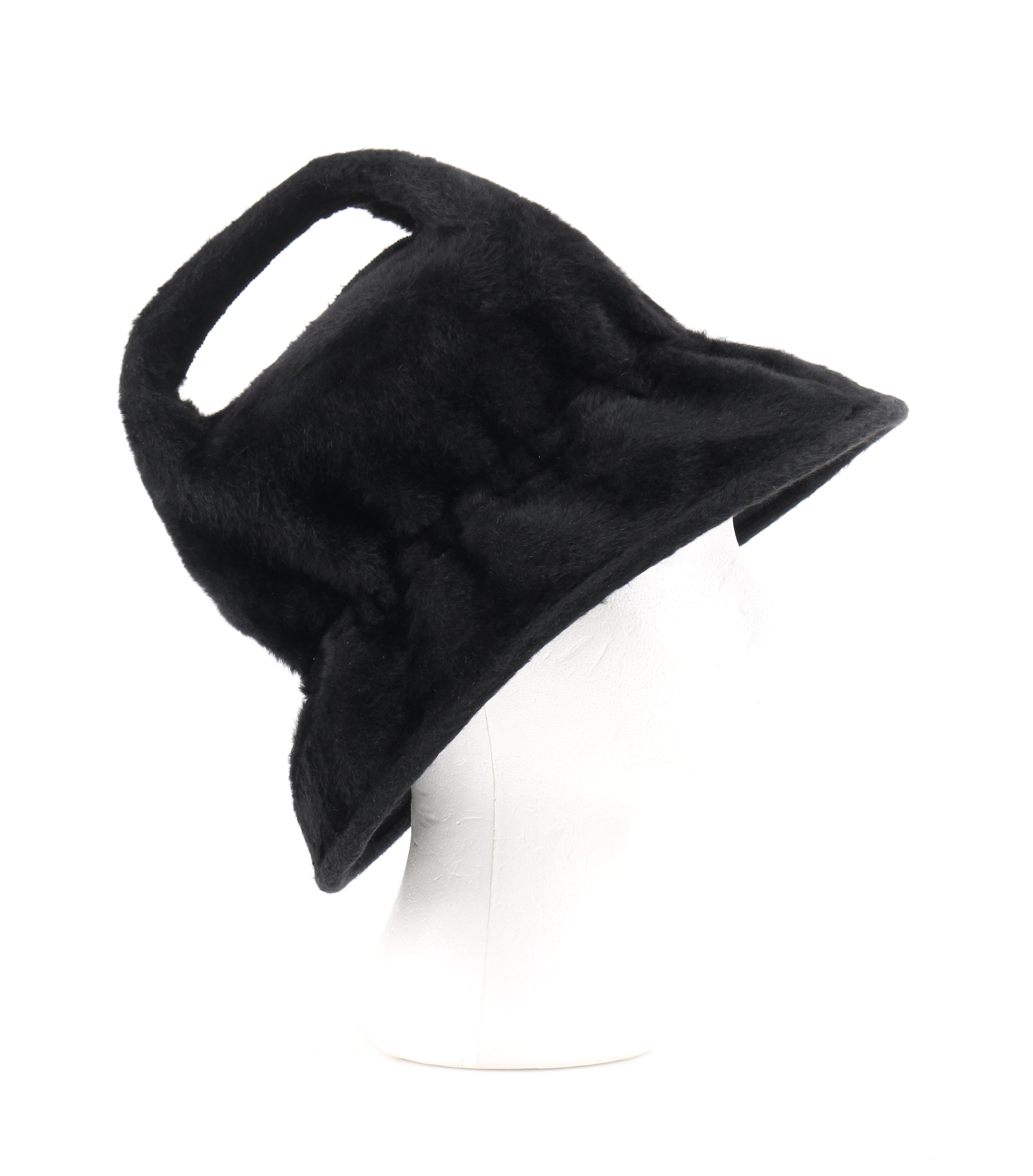 YVES SAINT LAURENT c.1960’s YSL Black Felted Fur Top Handle Bucket Hat In Good Condition In Thiensville, WI