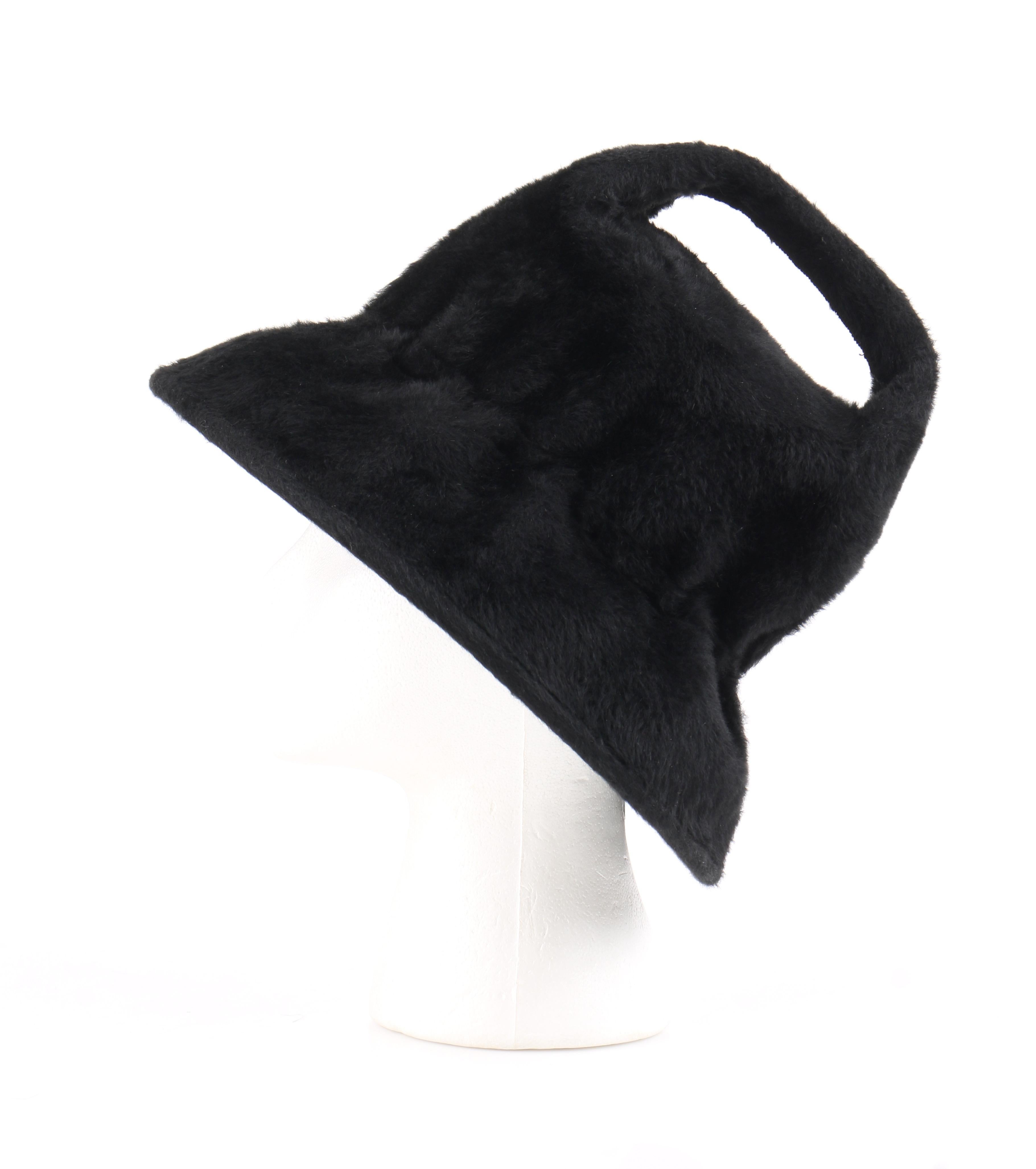 YVES SAINT LAURENT c.1960’s YSL Black Felted Fur Top Handle Bucket Hat 1