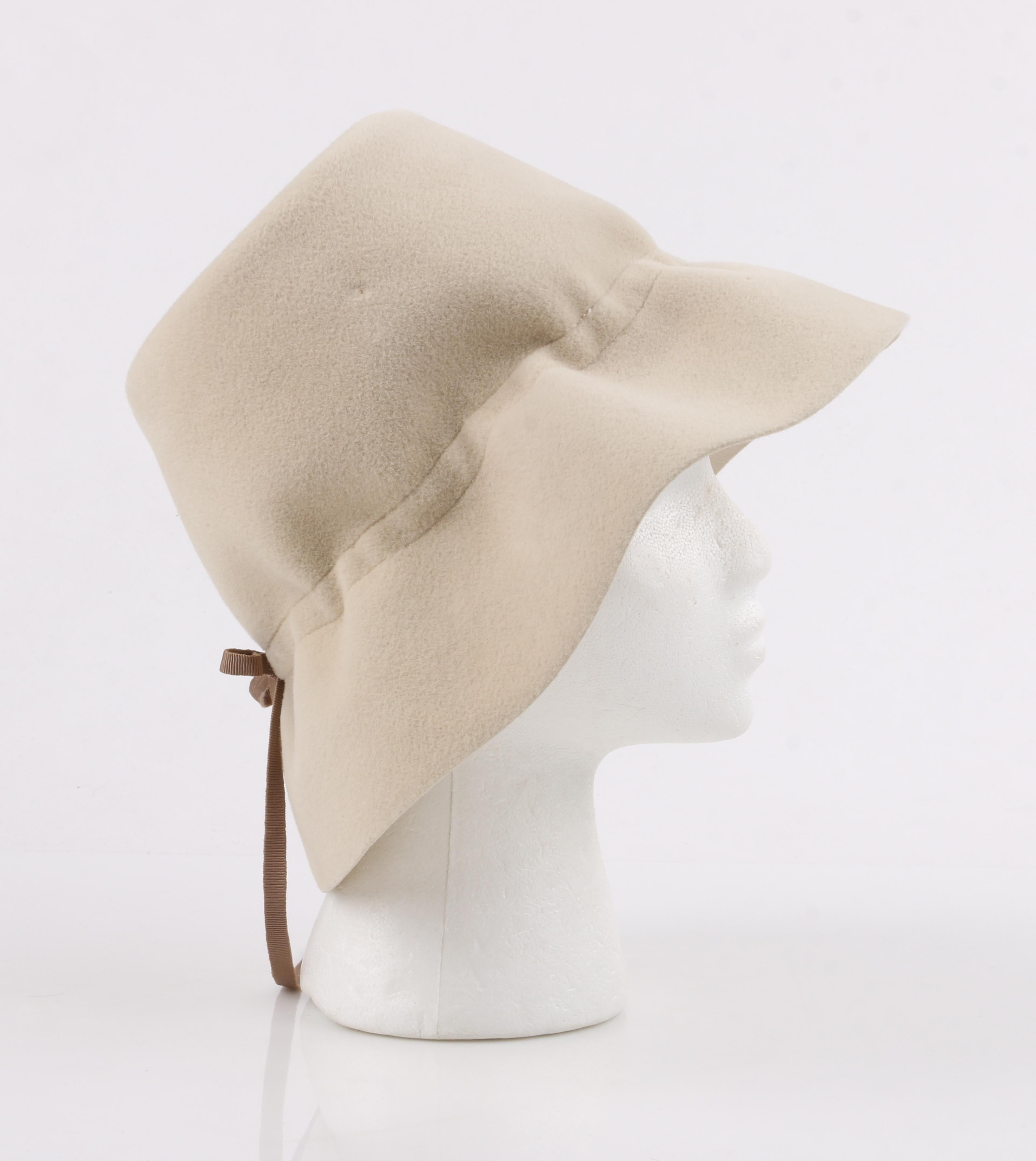 Beige YVES SAINT LAURENT c.1960’s YSL Cream Felted Fur Structured Bucket Hat