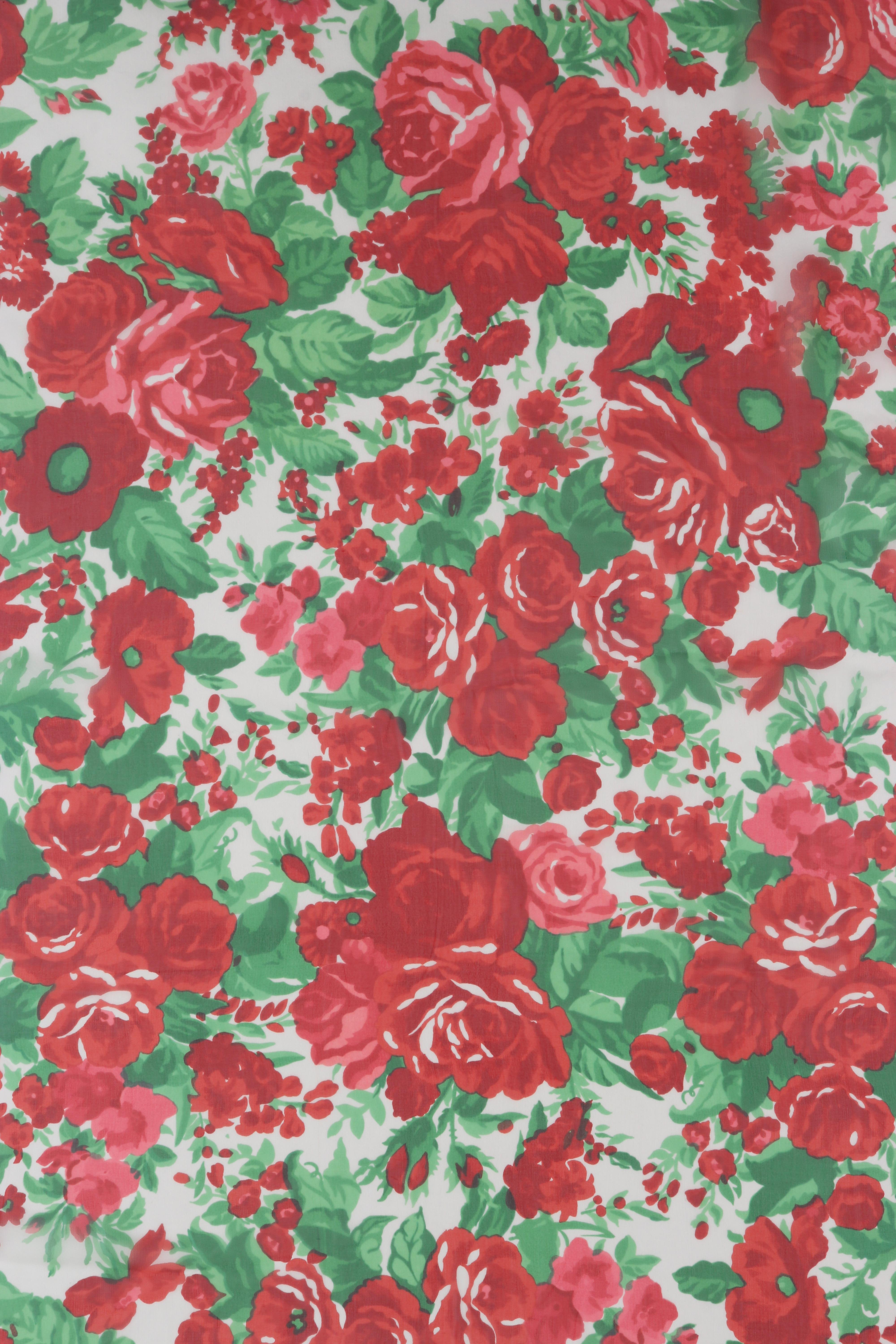 YVES SAINT LAURENT c.1980s Floral Peony & Rose Garden Silk Chiffon Scarf 1