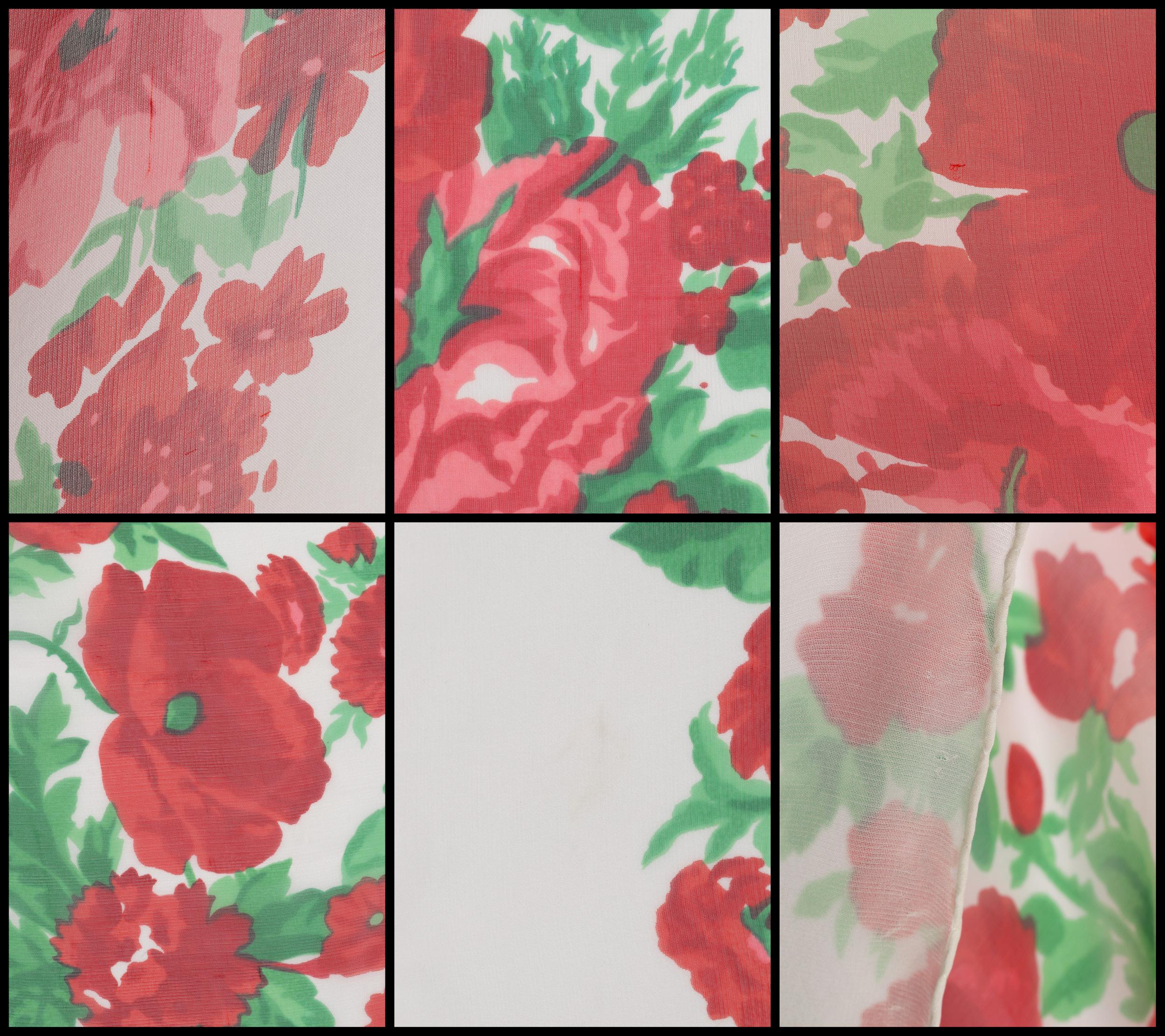 YVES SAINT LAURENT c.1980s Floral Peony & Rose Garden Silk Chiffon Scarf 4