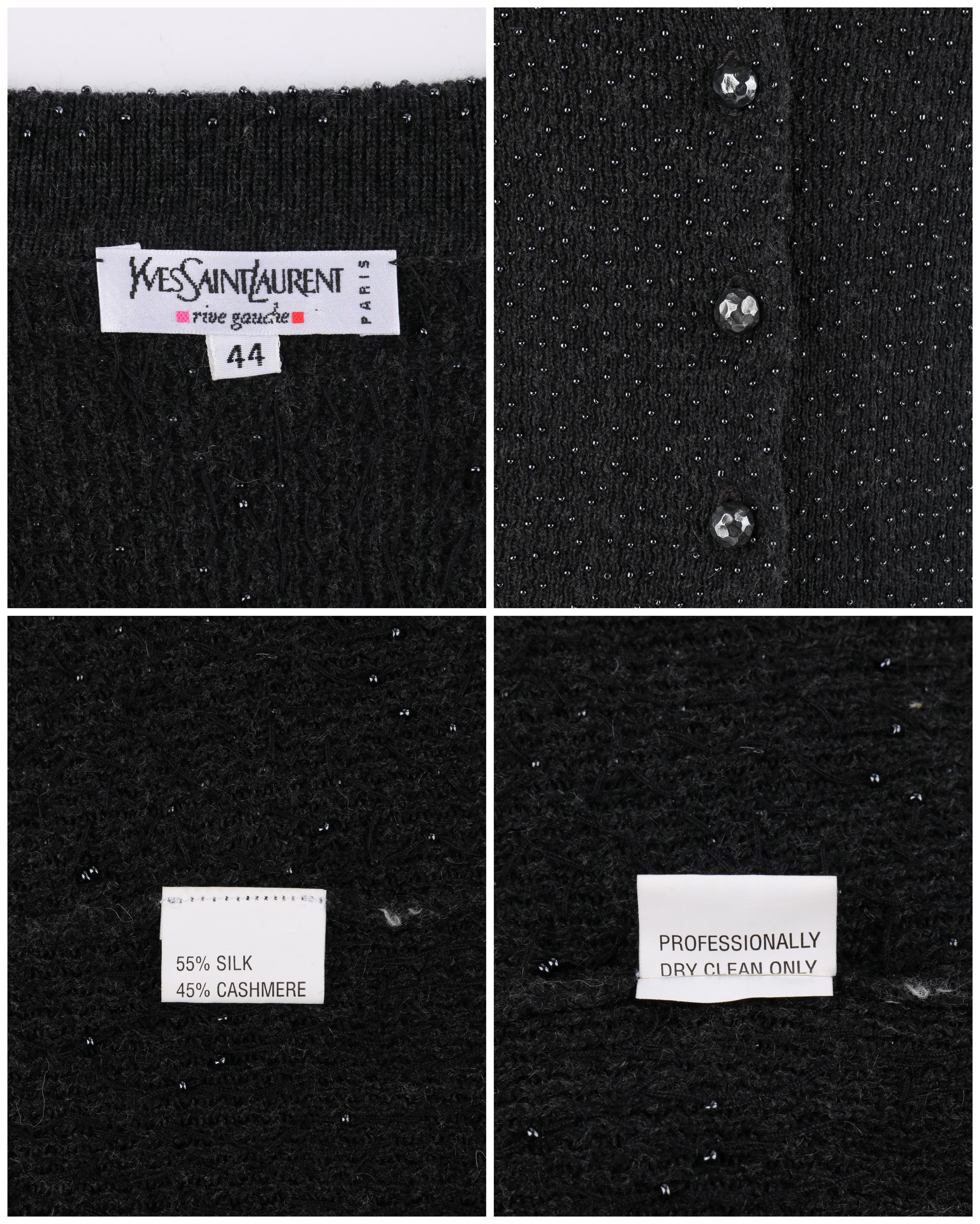 YVES SAINT LAURENT c.1980's Rive Gauche Dark Gray Beaded Silk Cashmere Knit YSL For Sale 1