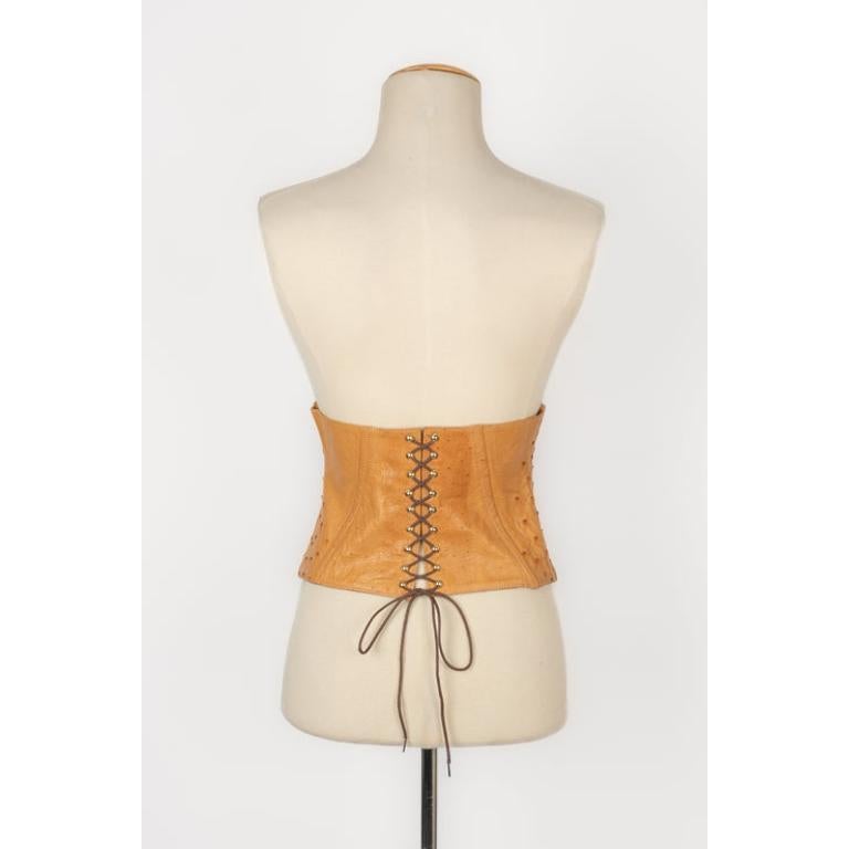 Orange Yves Saint Laurent Camel-color Shiny Ostrich Leather Corset, circa 1990 For Sale