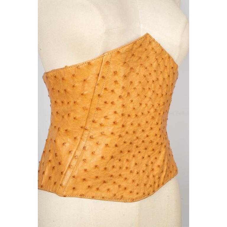 Women's Yves Saint Laurent Camel-color Shiny Ostrich Leather Corset, circa 1990 For Sale