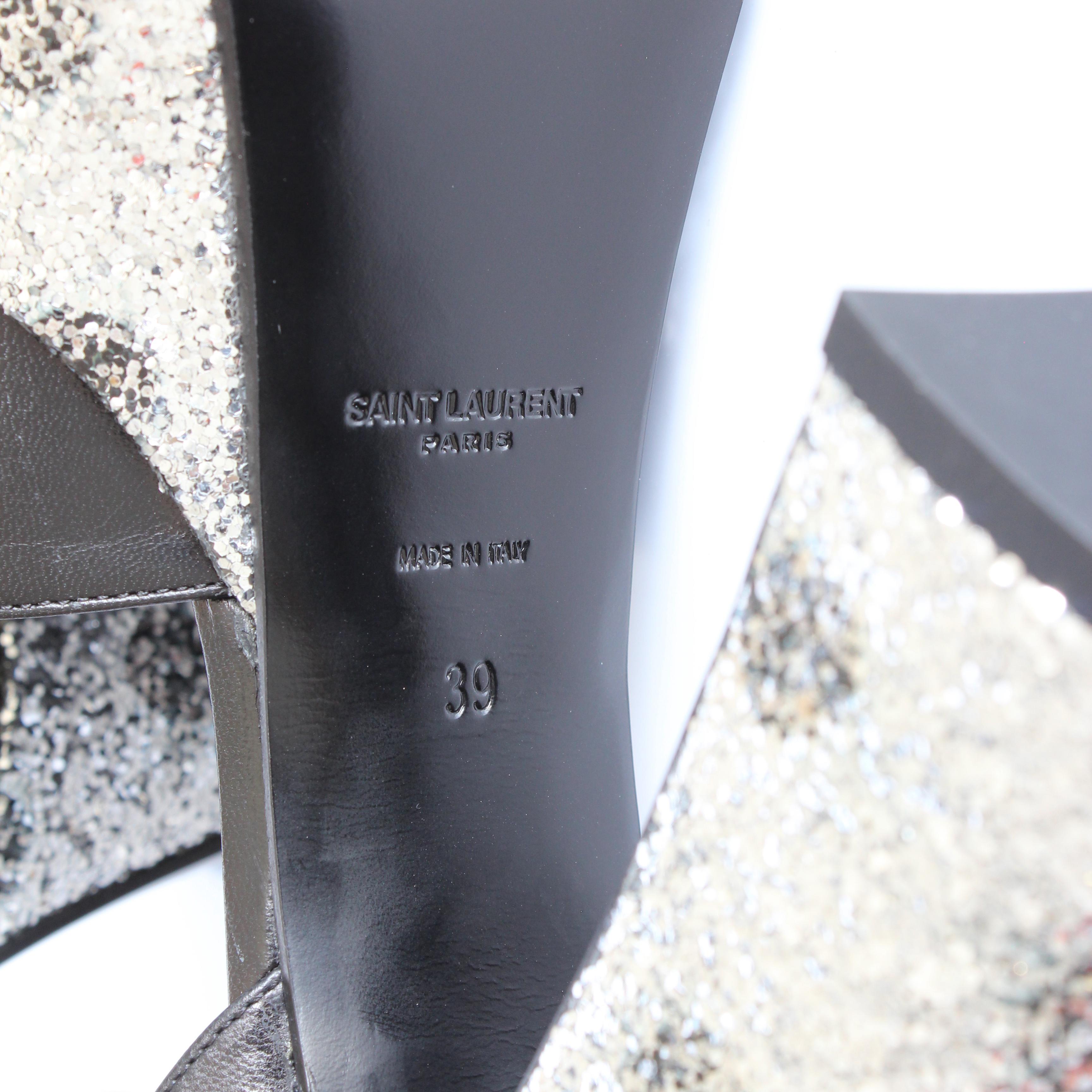 Yves Saint Laurent Candy Platform Sandals Silver Glitter Hedi Slimane EU 39 New For Sale 5