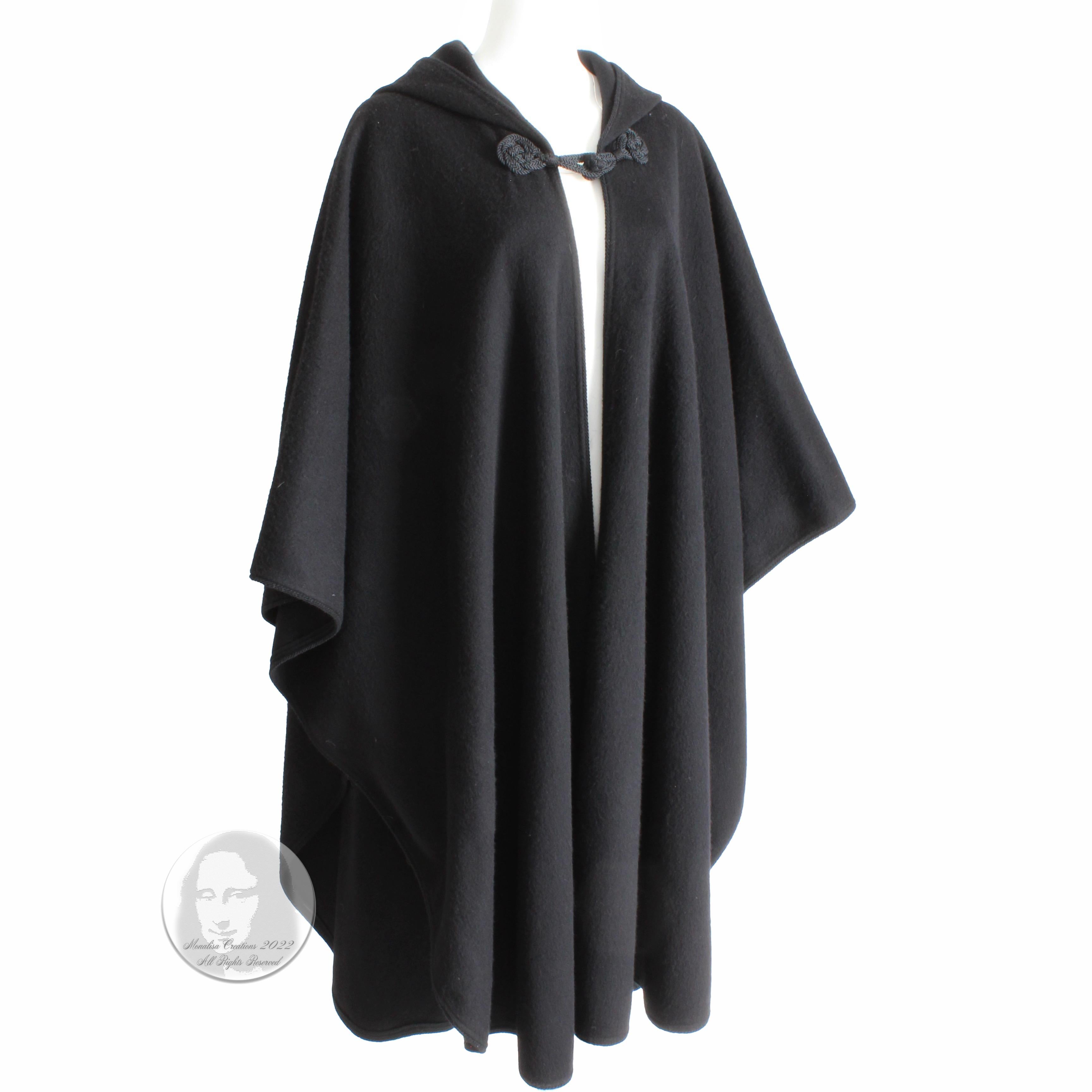 Yves Saint Laurent Cape with Hood Black Wool Silk Tassel Ballet Russes 1977 OSFM In Good Condition In Port Saint Lucie, FL