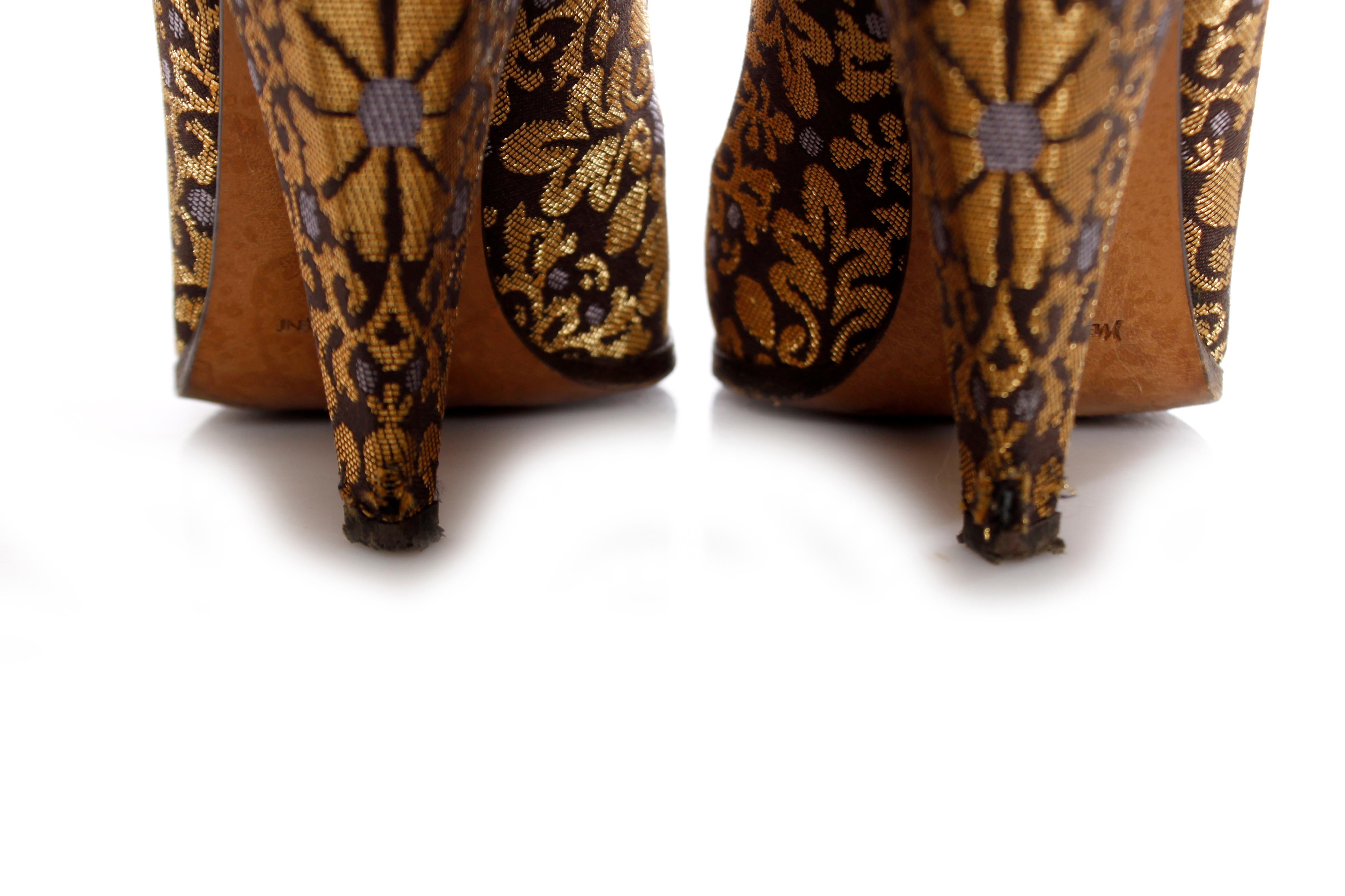 Brown Yves Saint Laurent, Casablanca brocade heels. For Sale