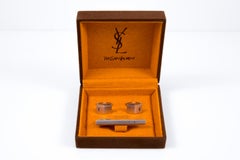 Yves Saint Laurent Cassandre YSL logo Tie Clip And Cufflinks Set