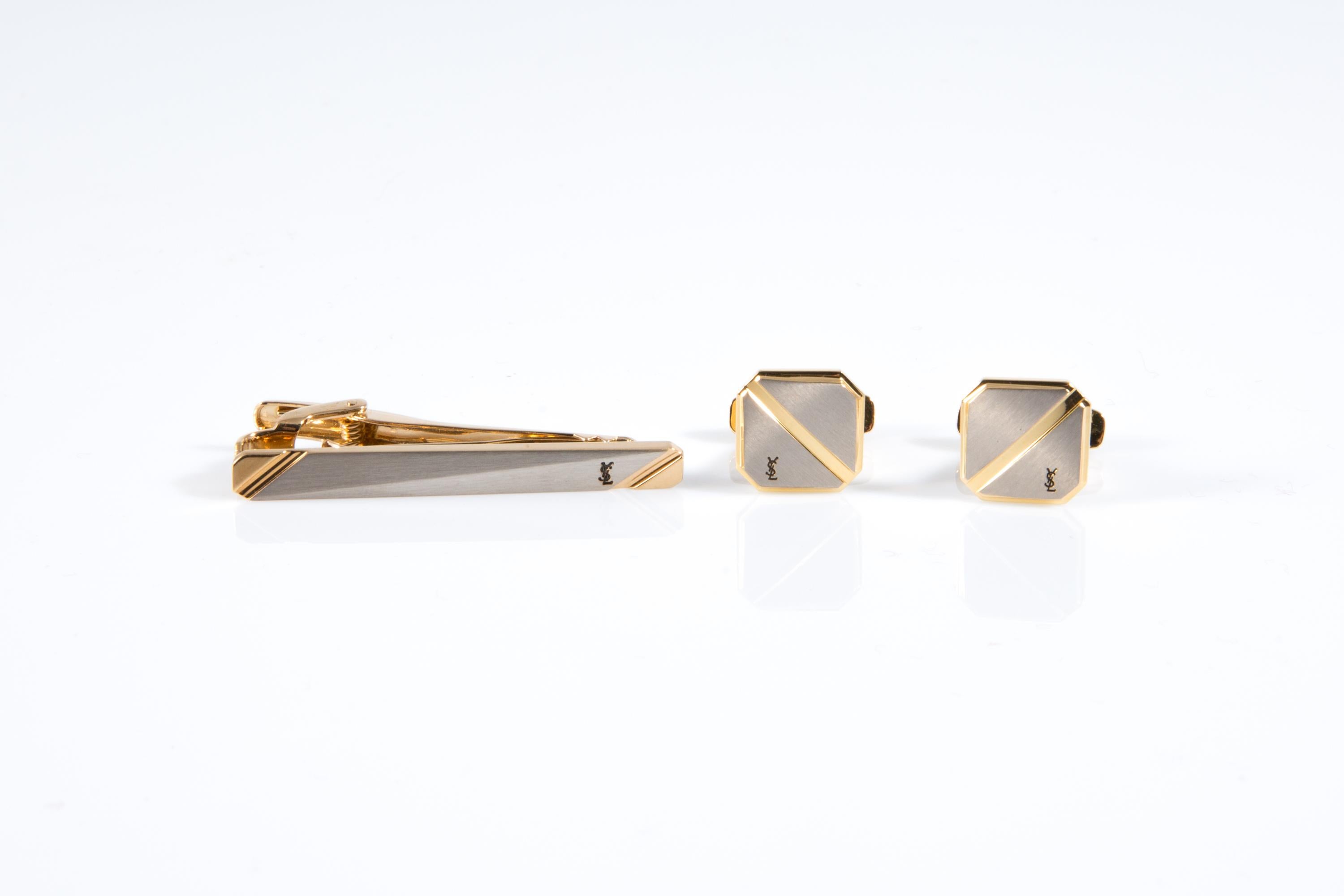Yves Saint Laurent Cassandre YSL Logo Krawattenklammer und Manschettenknöpfe Set im Angebot 4