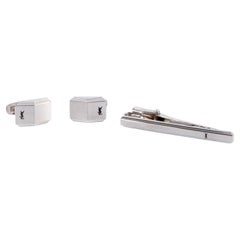 Yves Saint Laurent Cassandre YSL logo Tie Clip And Cufflinks Set