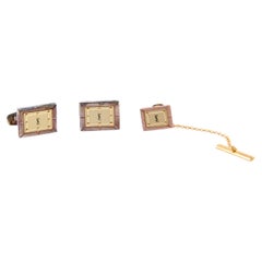 Yves Saint Laurent Cassandre YSL Boutons de manchette et pince à cravate Silver Tone & Gold Pink