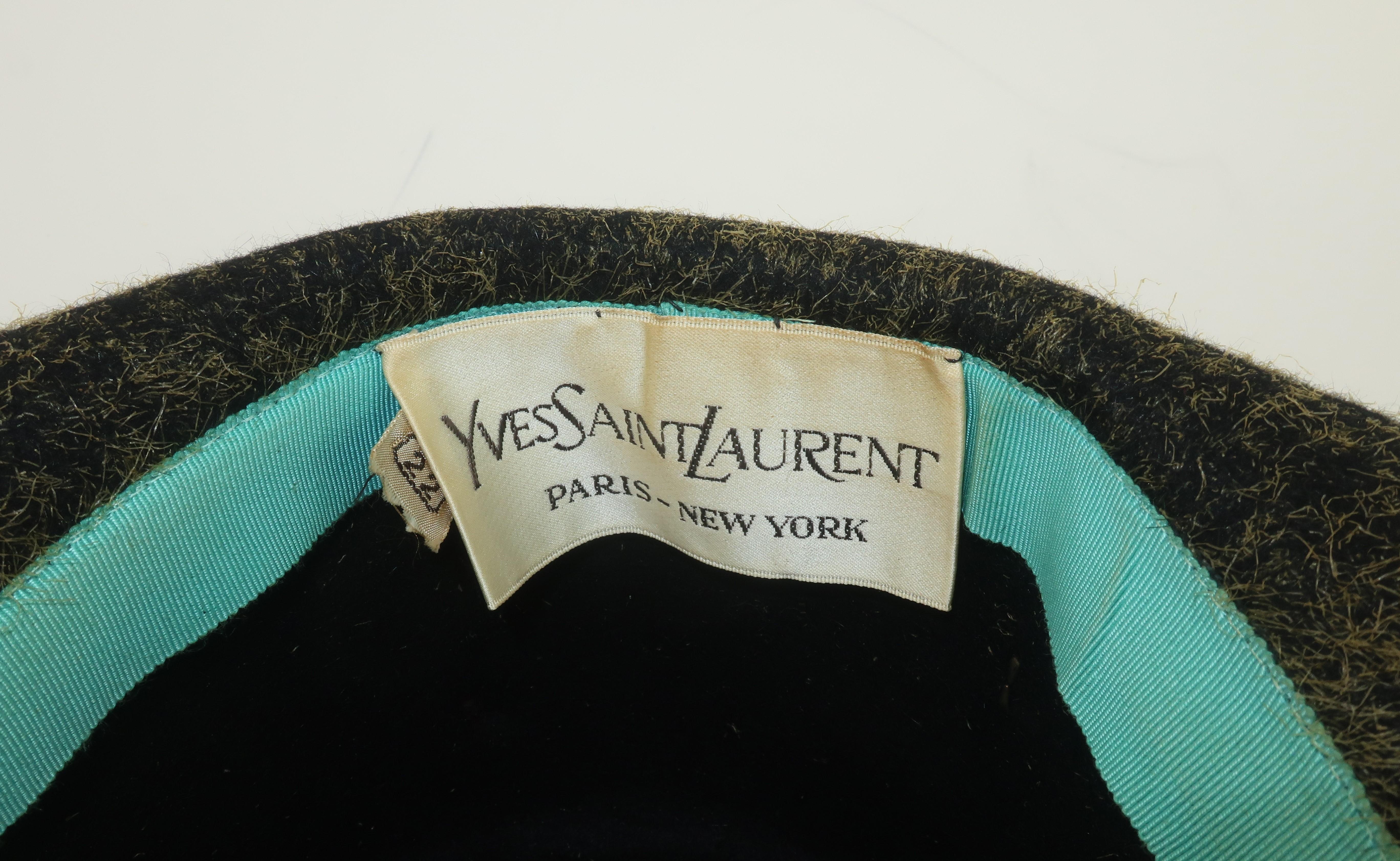Yves Saint Laurent Charcoal Gray Trilby Hat With Gold Coins, 1960's 7