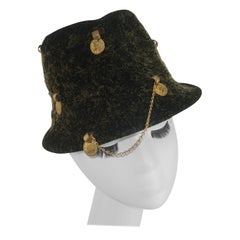 Yves Saint Laurent Charcoal Gray Trilby Hat With Gold Coins, 1960's