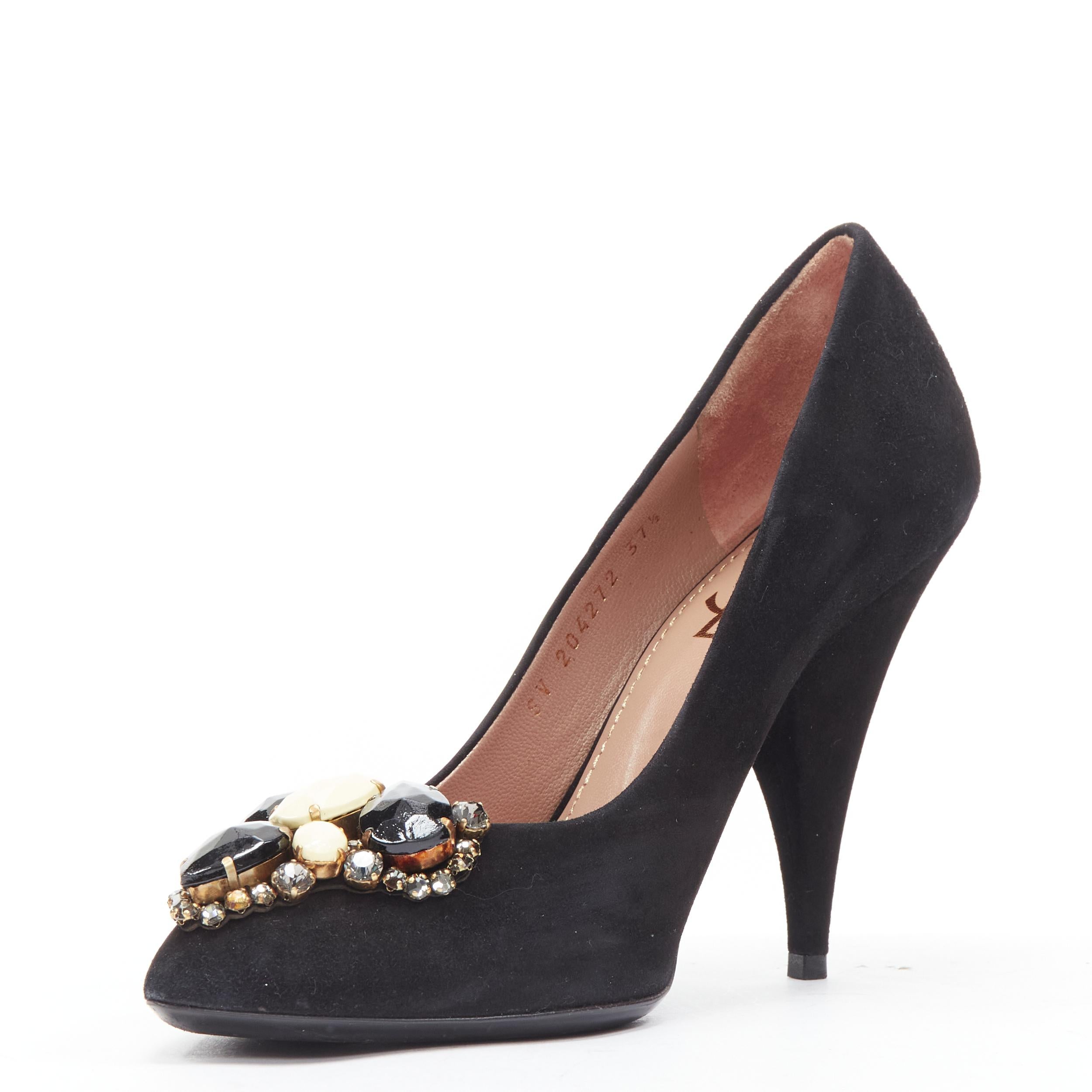 Women's YVES SAINT LAURENT Charlie 105 black suede rhinestone jewel heel pump EU37.5 For Sale