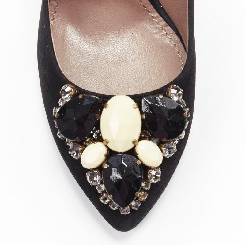 YVES SAINT LAURENT Charlie 105 black suede rhinestone jewel heel pump EU37.5 For Sale 2