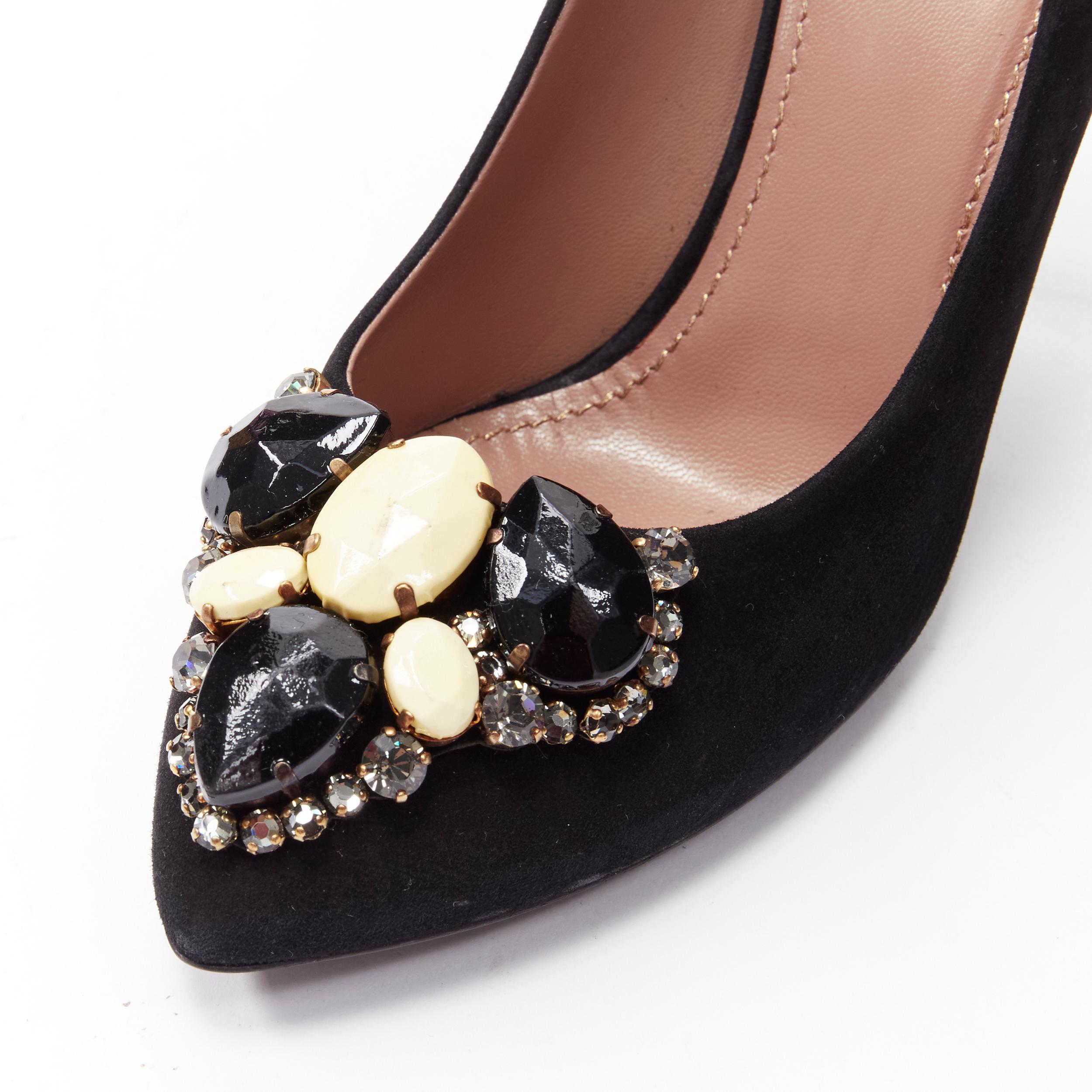 YVES SAINT LAURENT Charlie 105 black suede rhinestone jewel heel pump EU37.5 For Sale 3