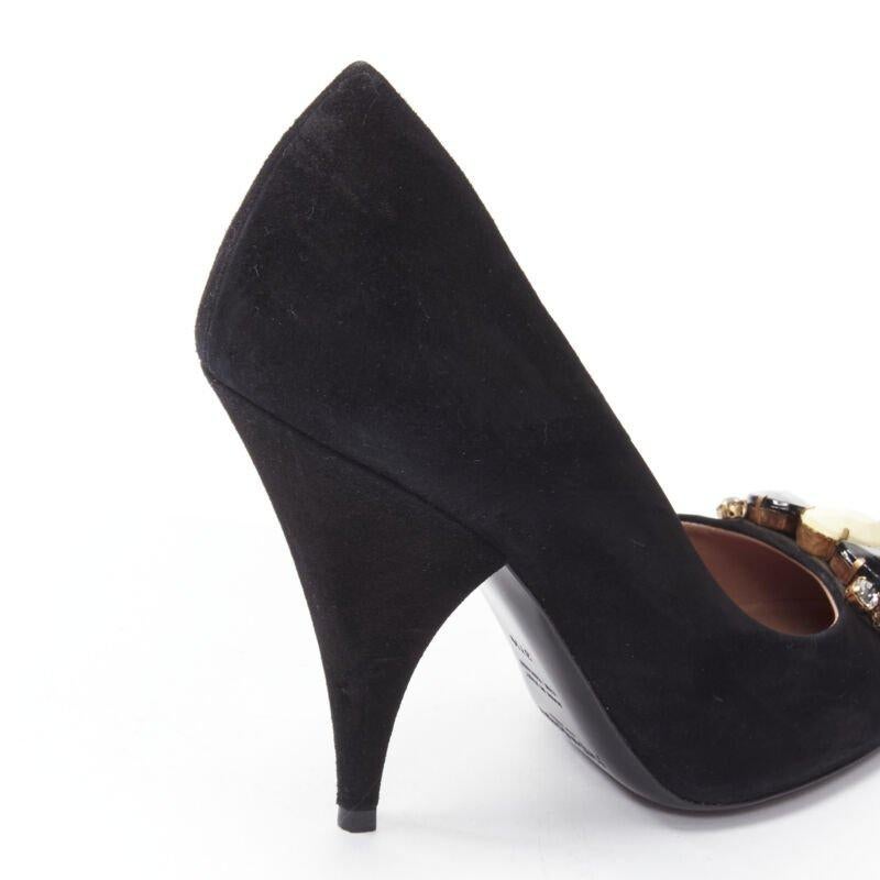 YVES SAINT LAURENT Charlie 105 black suede rhinestone jewel heel pump EU37.5 For Sale 4