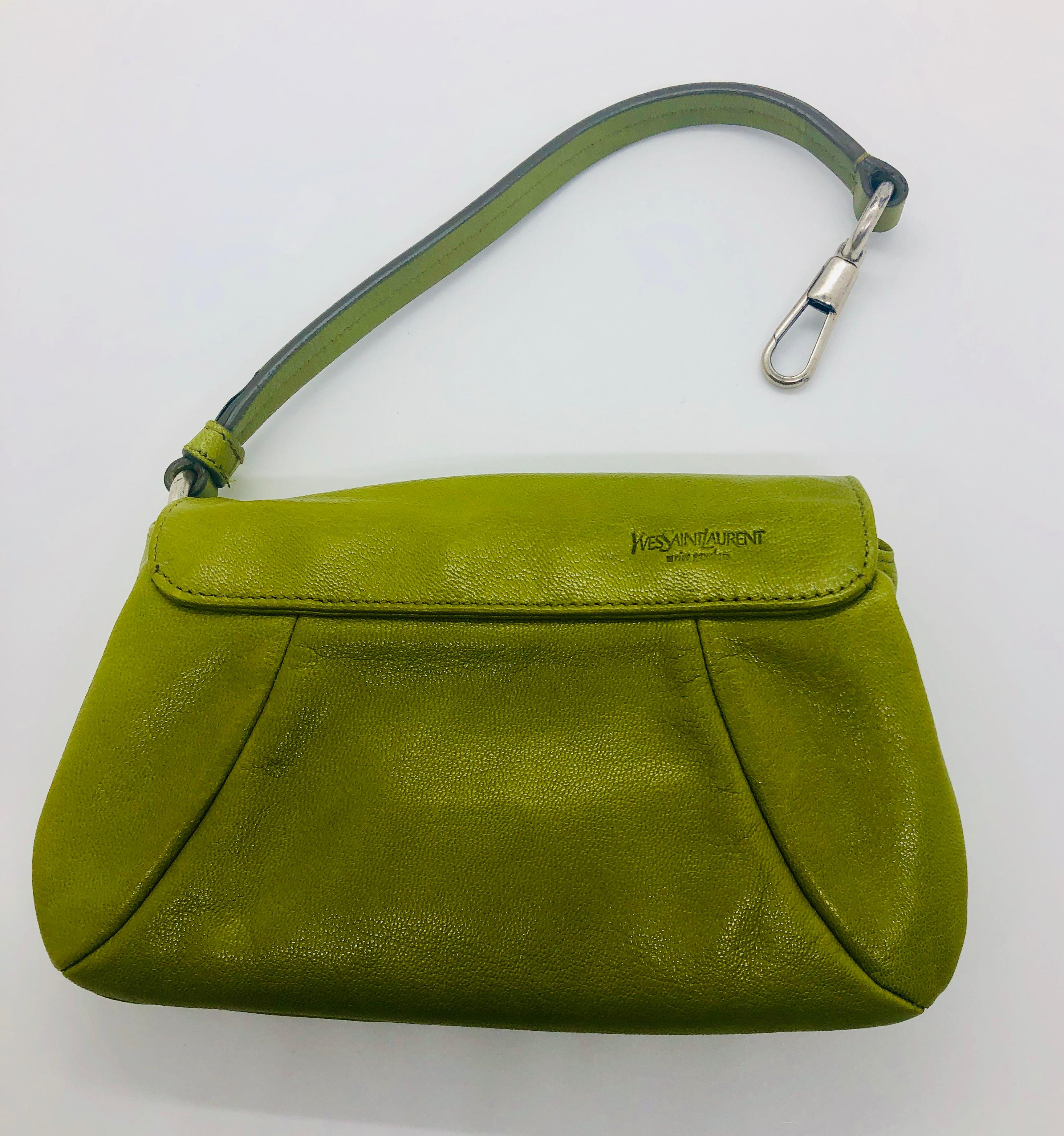 Yves Saint Laurent Chartreuse Green Leather Floral Ruffle Mini Shoulder Bag 3