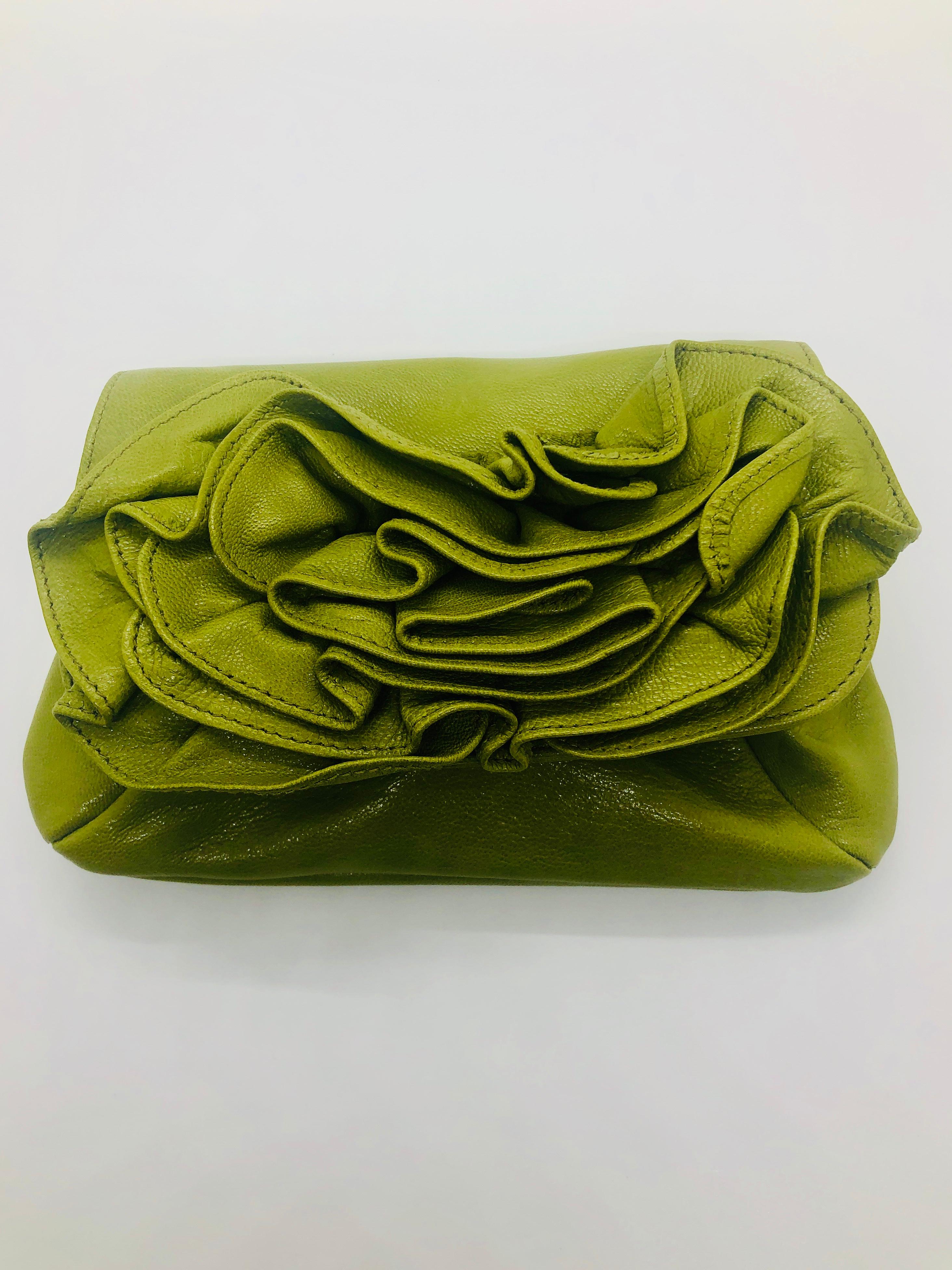 Yves Saint Laurent Chartreuse Green Leather Floral Ruffle Mini Shoulder Bag 6
