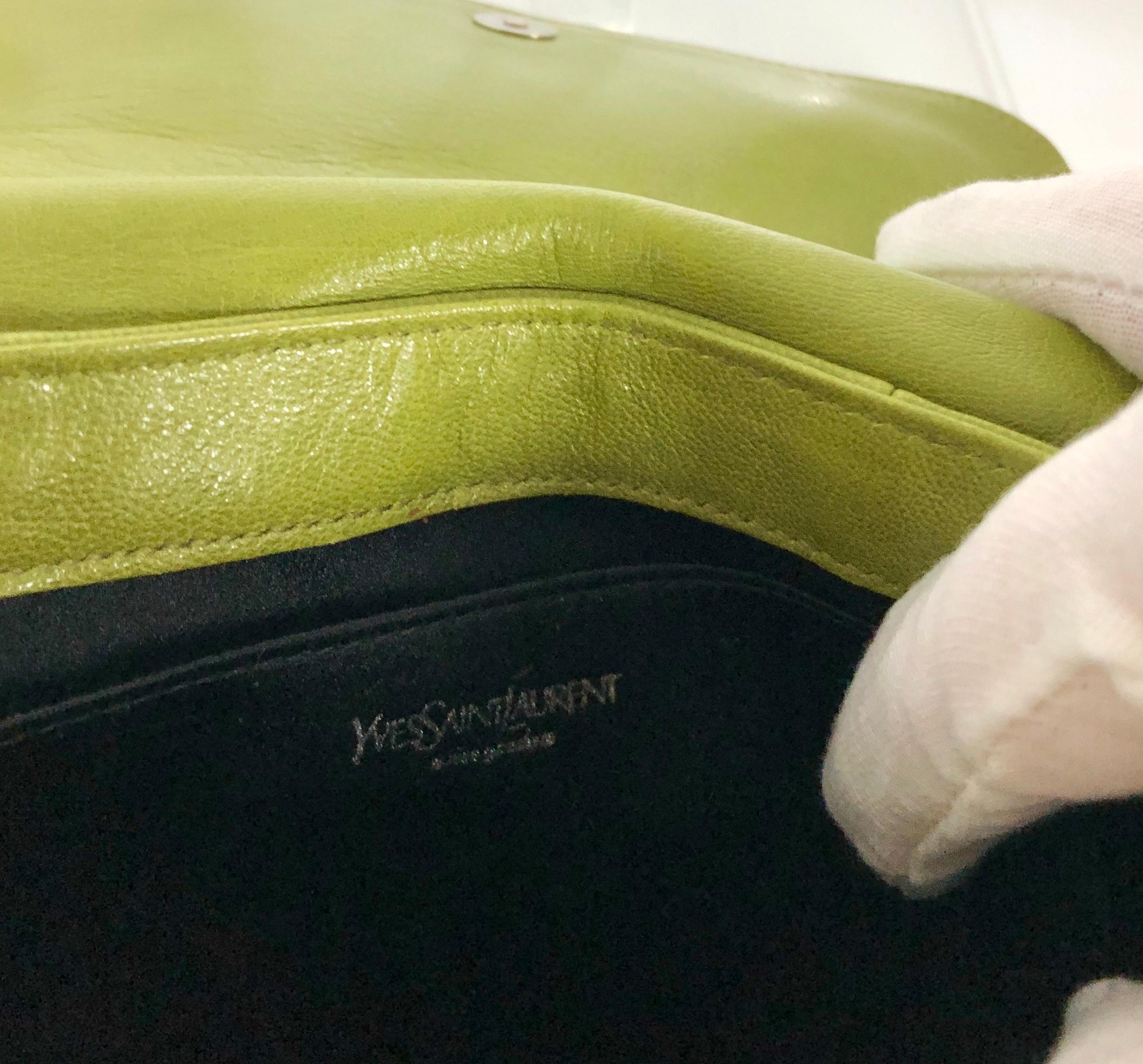 Yves Saint Laurent Chartreuse Green Leather Floral Ruffle Mini Shoulder Bag 11