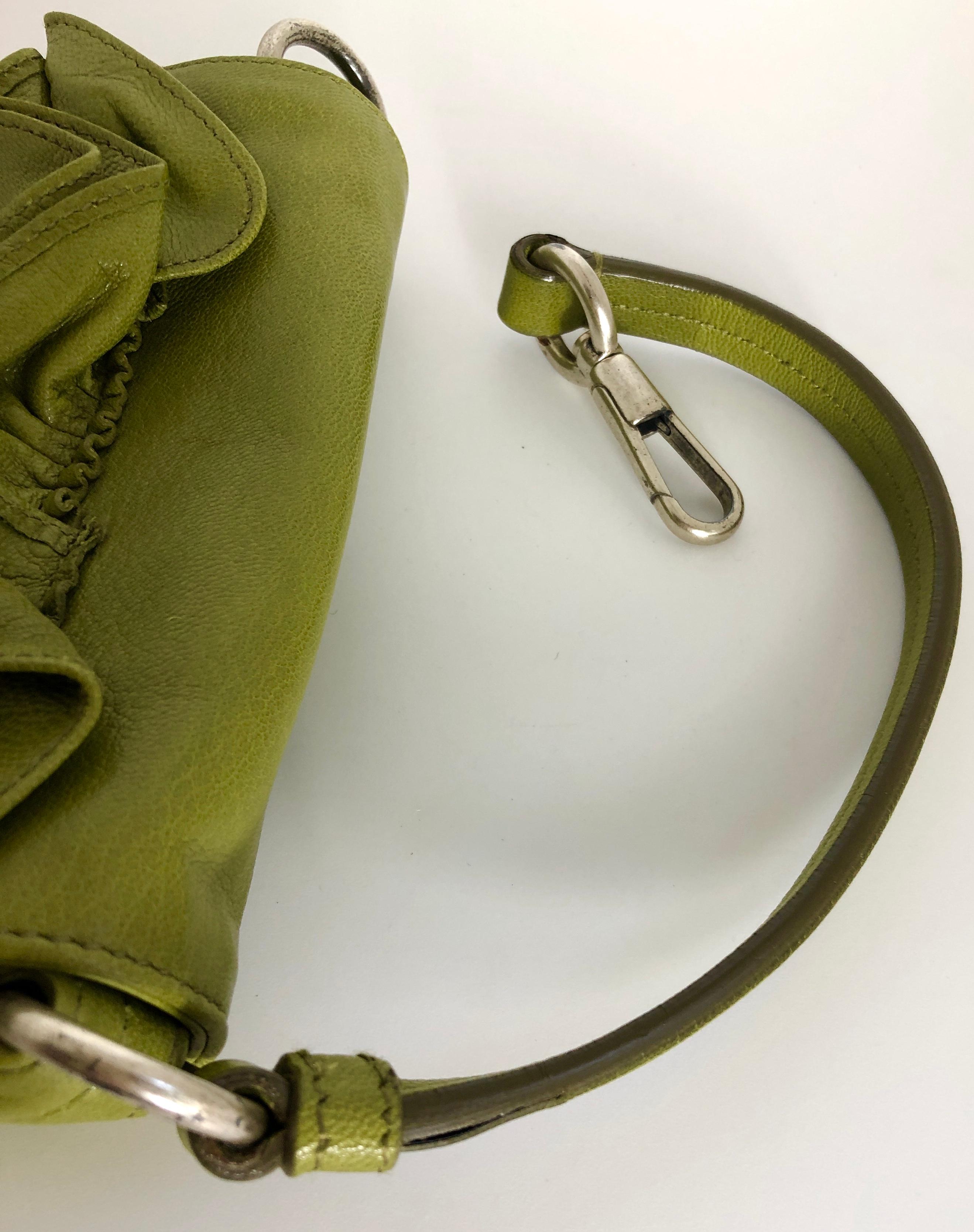 Yves Saint Laurent Chartreuse Green Leather Floral Ruffle Mini Shoulder Bag 2