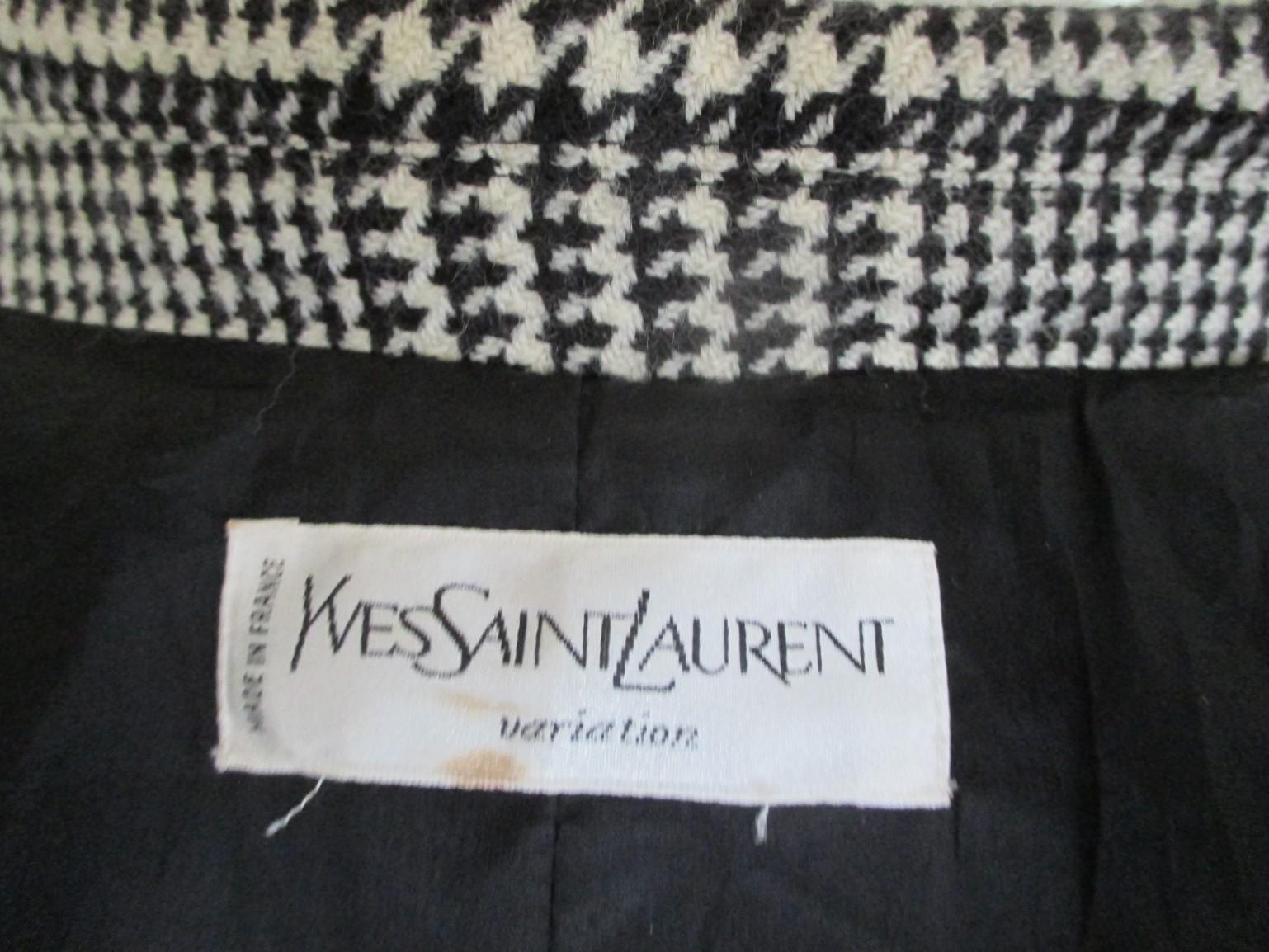Gray Yves Saint Laurent Checked Black White Wool Coat For Sale