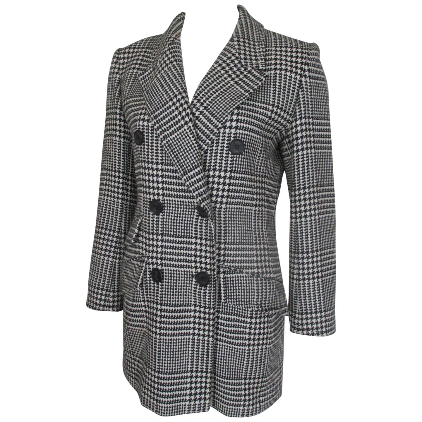 Yves Saint Laurent Checked Black White Wool Coat