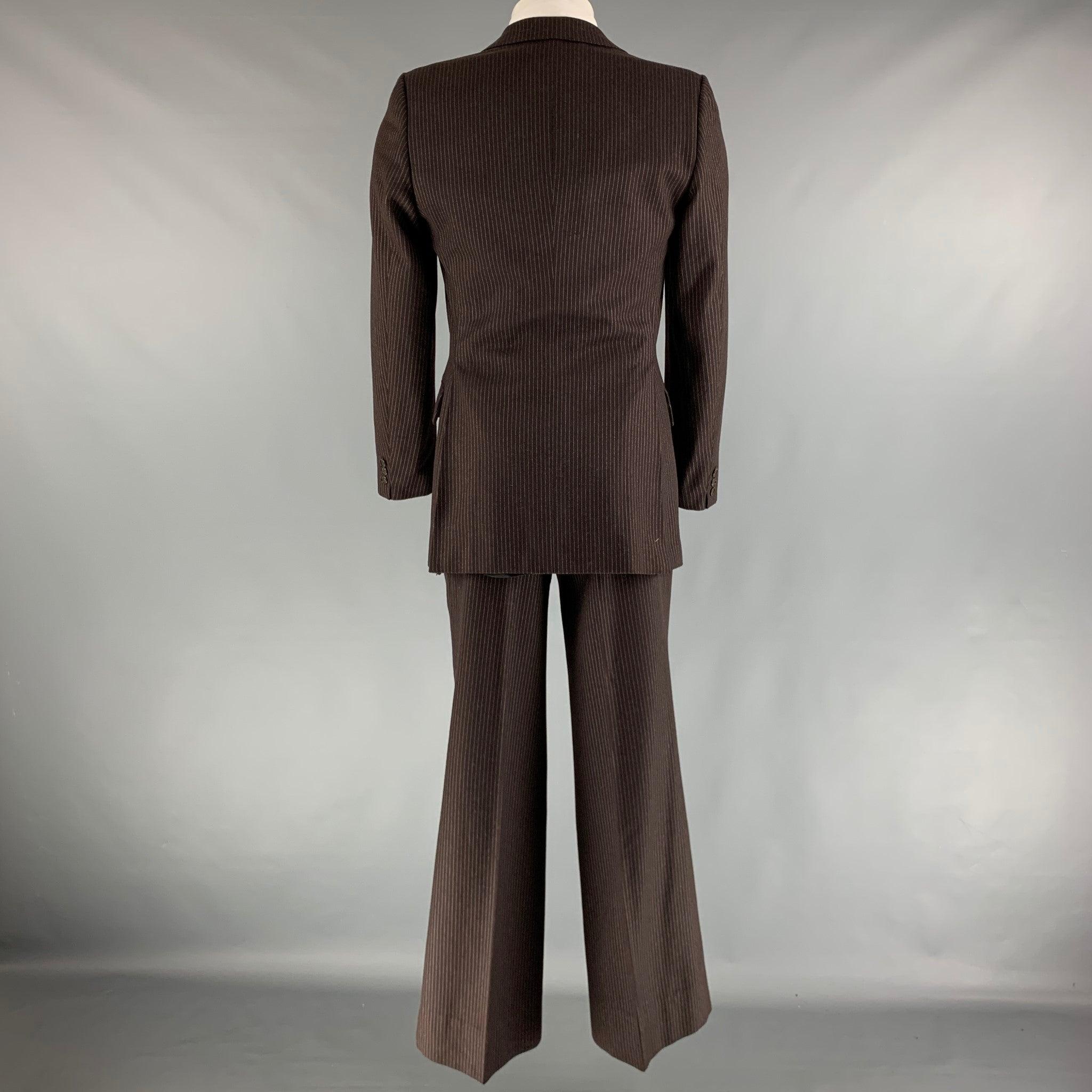 Men's YVES SAINT LAURENT Chest Size 40 Brown White Pinstripe Single breasted 32 Suit