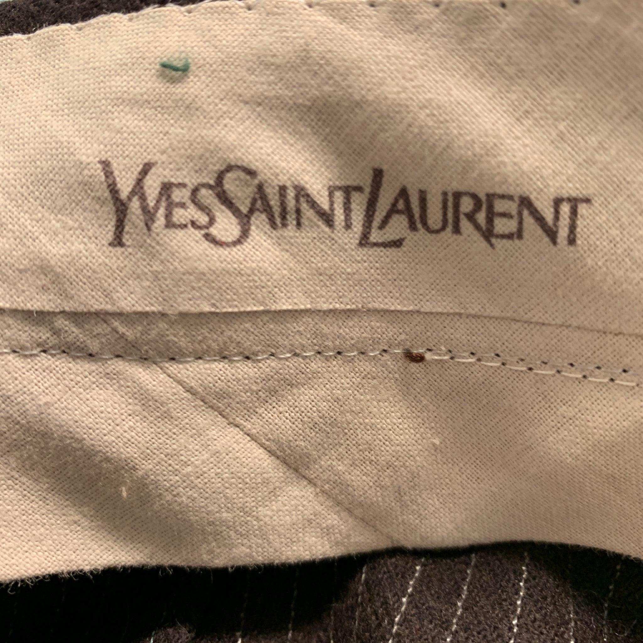 YVES SAINT LAURENT Chest Size 40 Brown White Pinstripe Single breasted 32 Suit For Sale 4