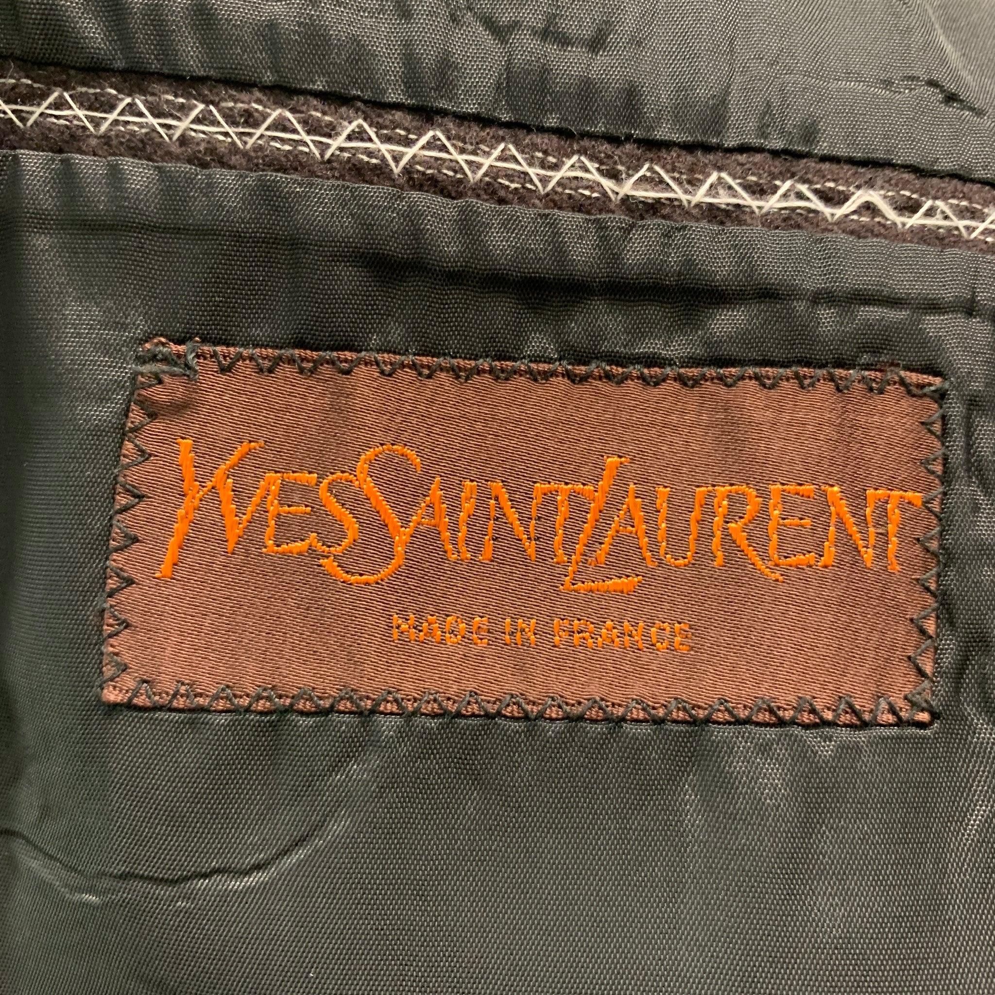 YVES SAINT LAURENT Chest Size 40 Brown White Pinstripe Single breasted 32 Suit For Sale 5