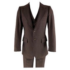 Yves Saint Laurent Taille 40 Costume 32 à rayures marron et blanc à simple boutonnage