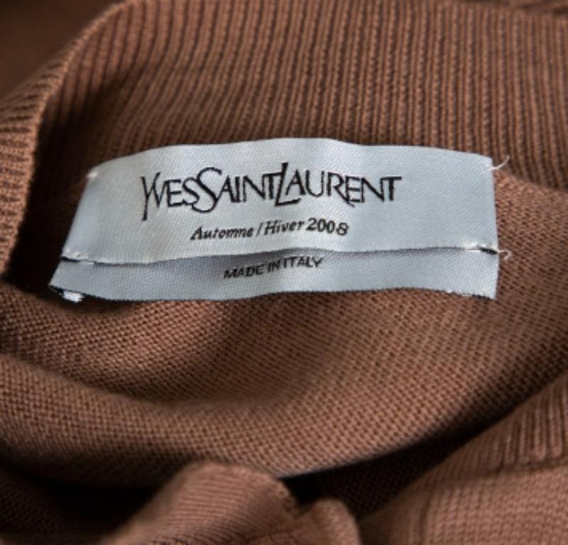 Yves Saint Laurent Chestnut Brown Wool Knit Sleeveless Dress L In Good Condition For Sale In Dubai, Al Qouz 2