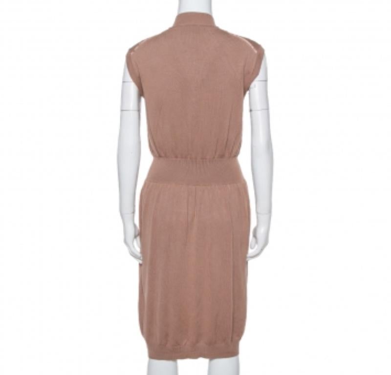Yves Saint Laurent Chestnut Brown Wool Knit Sleeveless Dress L For Sale 1