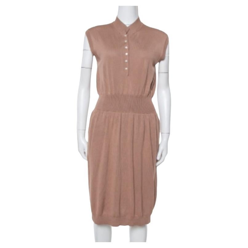 Yves Saint Laurent Chestnut Brown Wool Knit Sleeveless Dress L For Sale