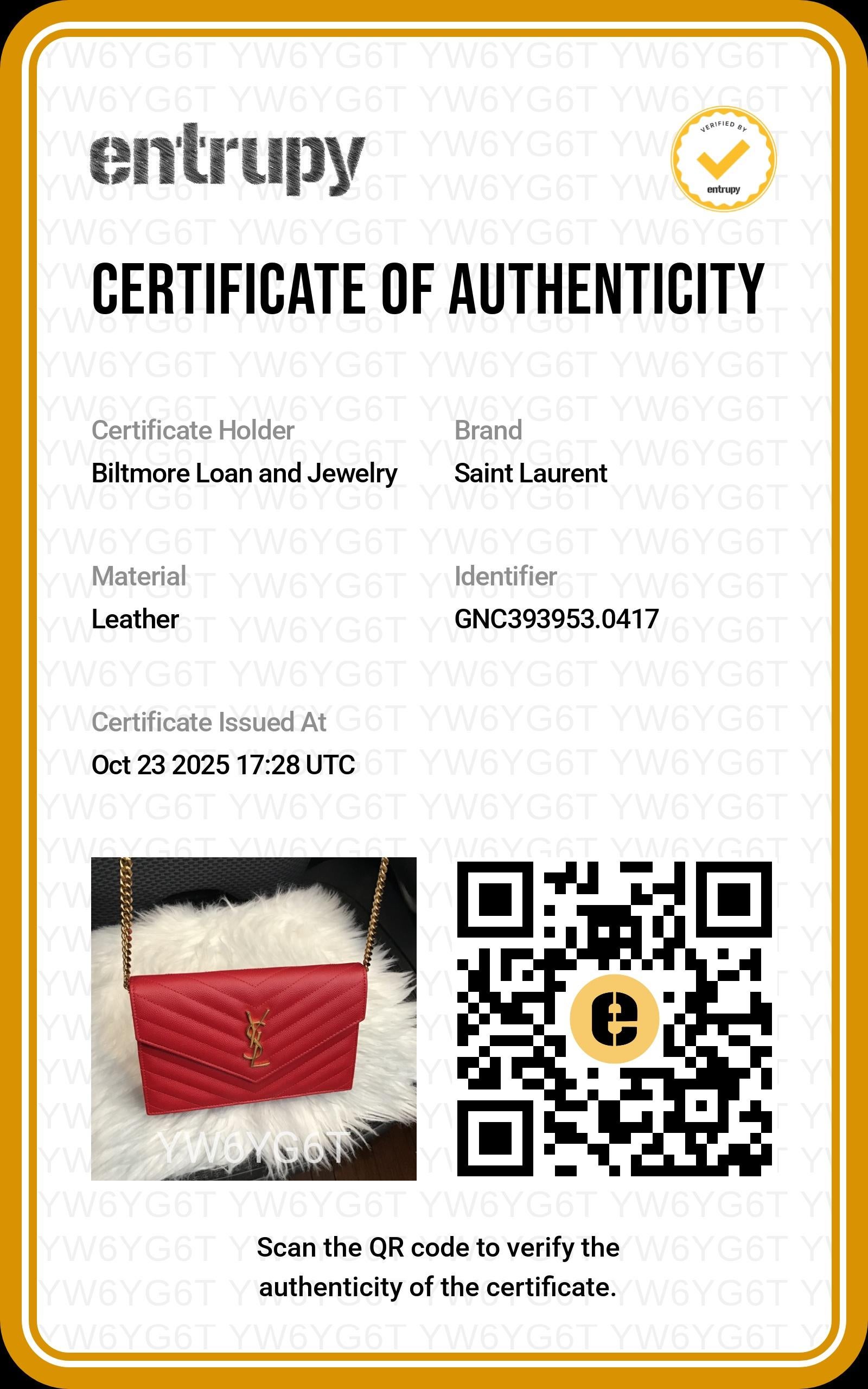 Yves Saint Laurent Portafoglio Cassandre Chevron Matelassé con Catena in vendita 9