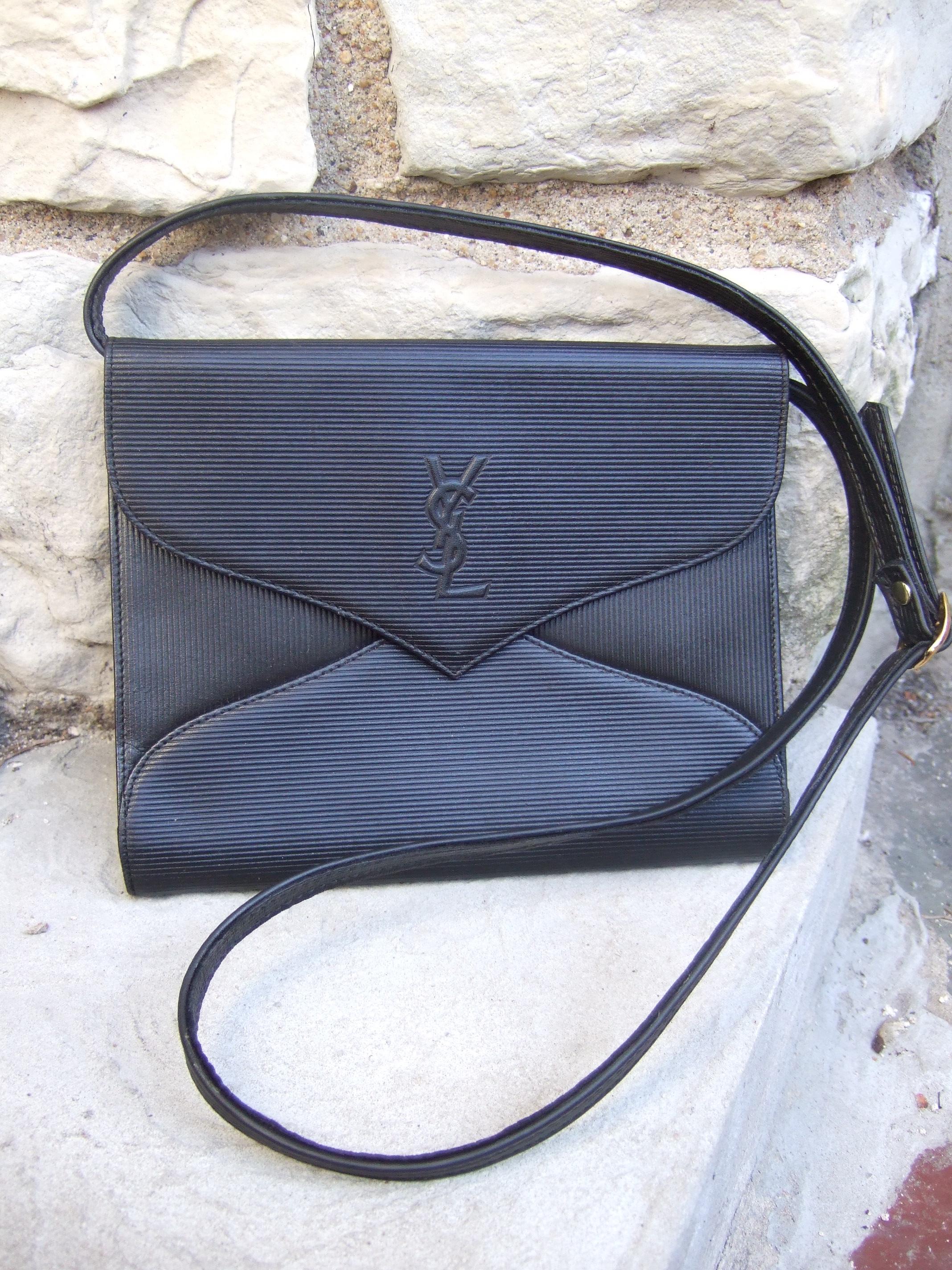 Yves Saint Laurent Chic Black Leather Versatile Clutch - Shoulder Bag c 1980s 5