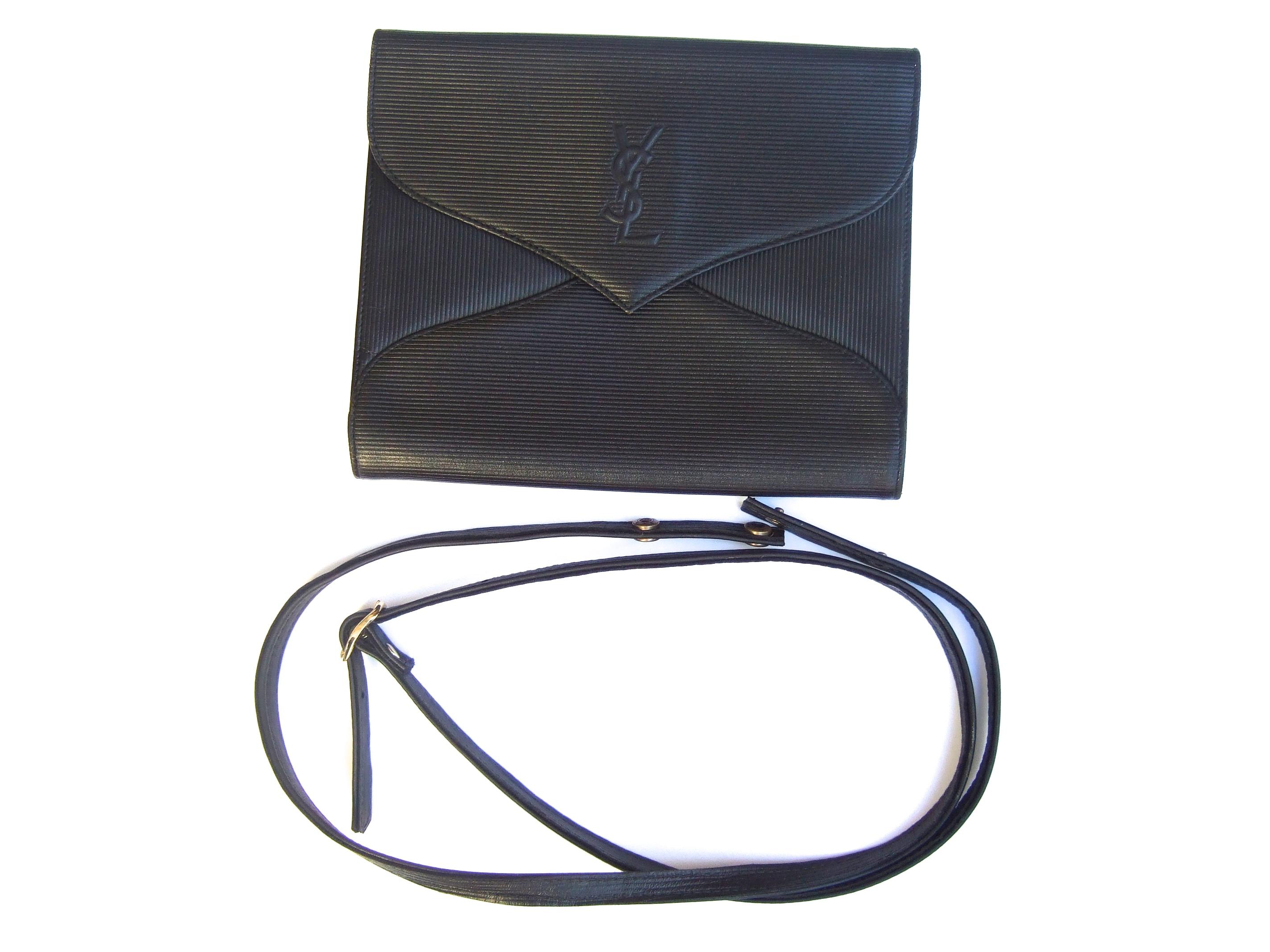 Yves Saint Laurent Chic Black Leather Versatile Clutch - Shoulder Bag c 1980s In Good Condition In University City, MO