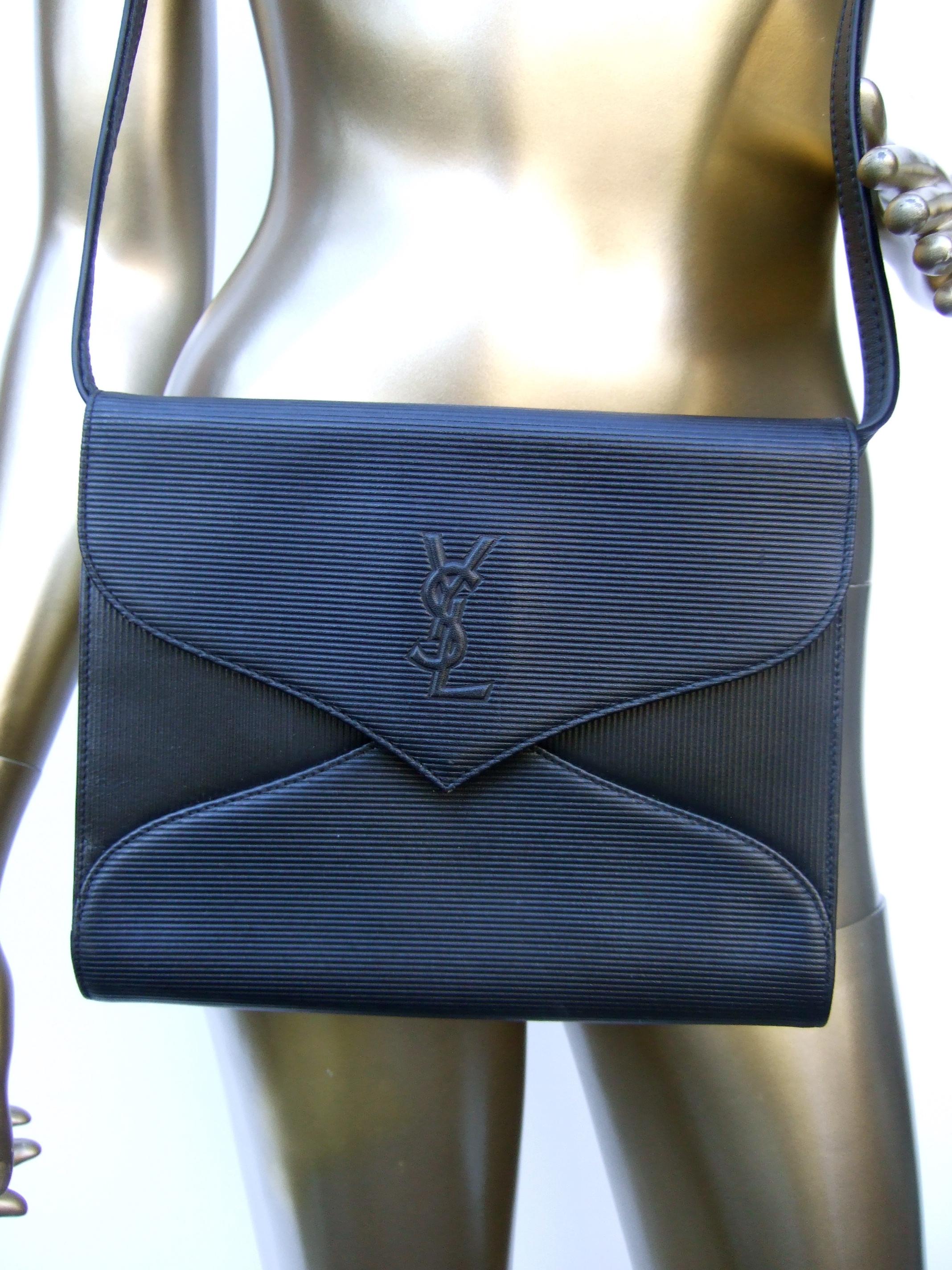 Women's Yves Saint Laurent Chic Black Leather Versatile Clutch - Shoulder Bag c 1980s