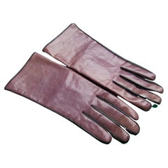 Vintage Yves Saint Laurent Chic Embossed Purple Leather Gloves Size 7 c 1980s