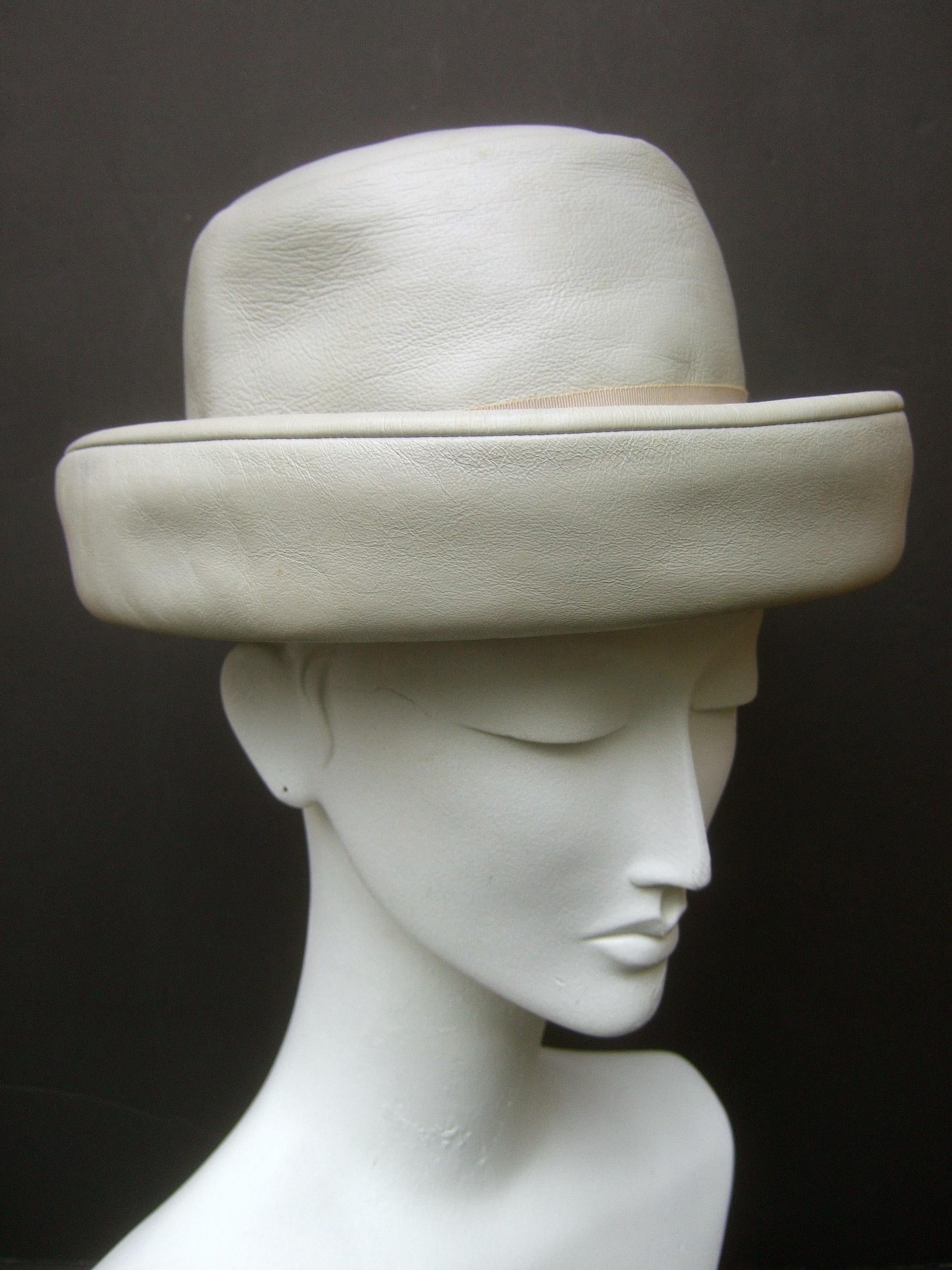 Gray Yves Saint Laurent Chic Mod Leather Hat Circa 1970 For Sale
