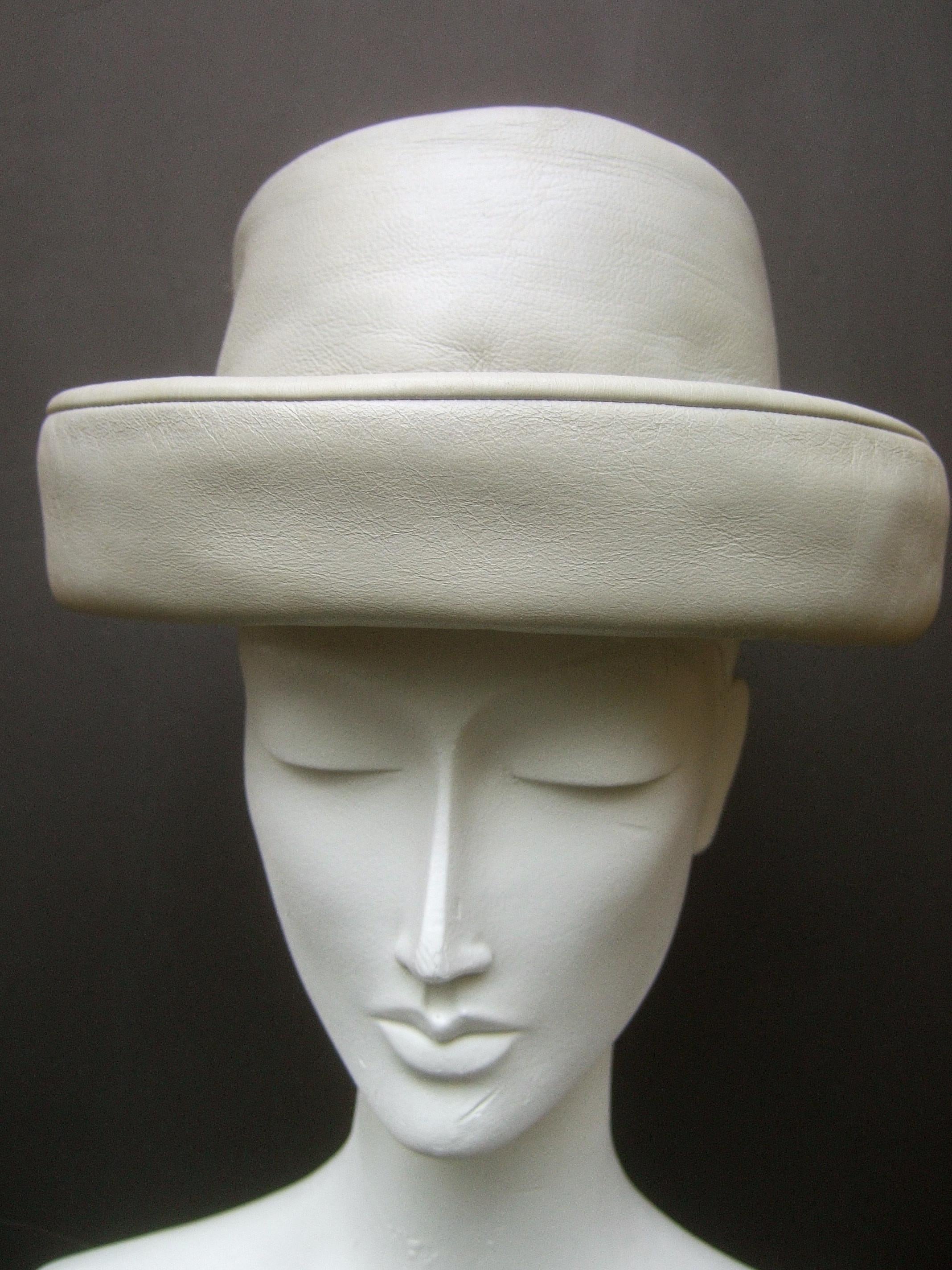 Women's Yves Saint Laurent Chic Mod Leather Hat Circa 1970 For Sale