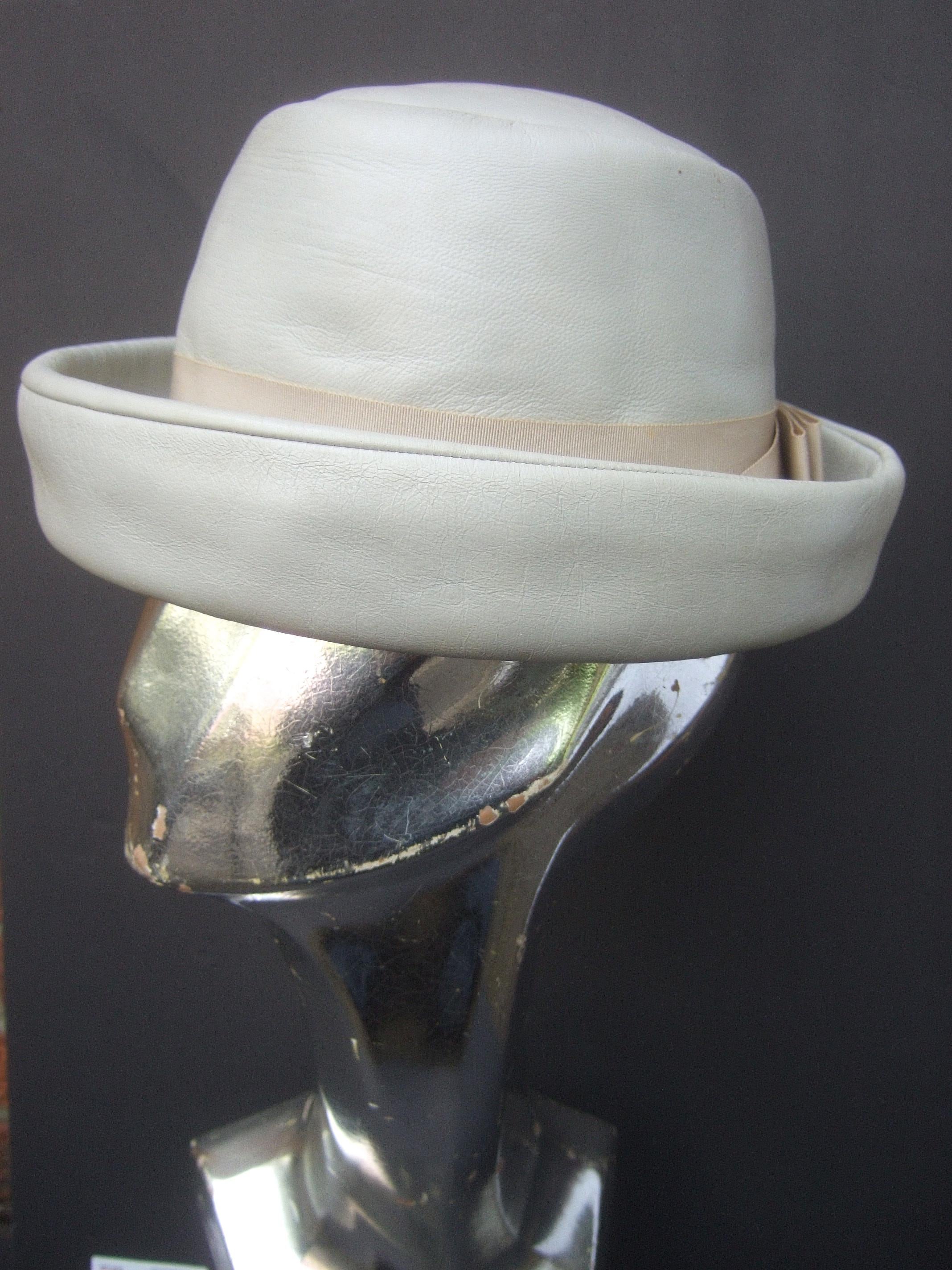 Yves Saint Laurent Chic Mod Leather Hat Circa 1970 For Sale 1
