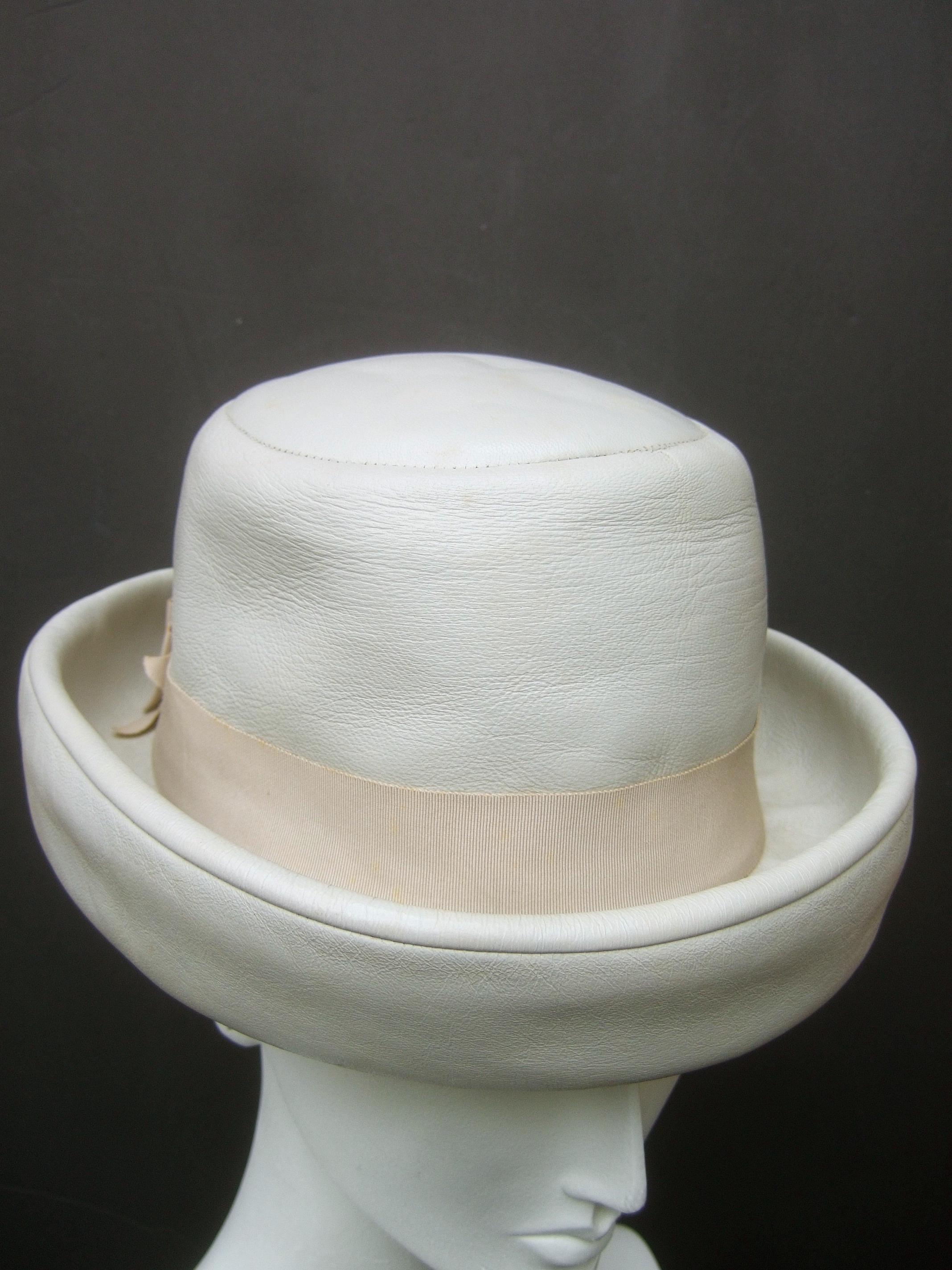 Yves Saint Laurent Chic Mod Leather Hat Circa 1970 For Sale 4