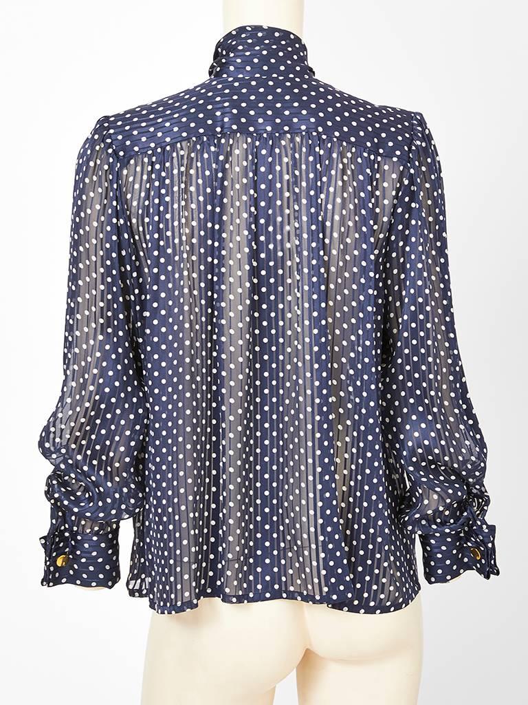 Yves Saint Laurent Chiffon Polka Dot Lavaliere Blouse In Excellent Condition In New York, NY