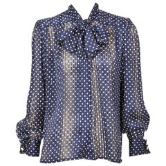 Yves Saint Laurent Chiffon Polka Dot Lavaliere Blouse
