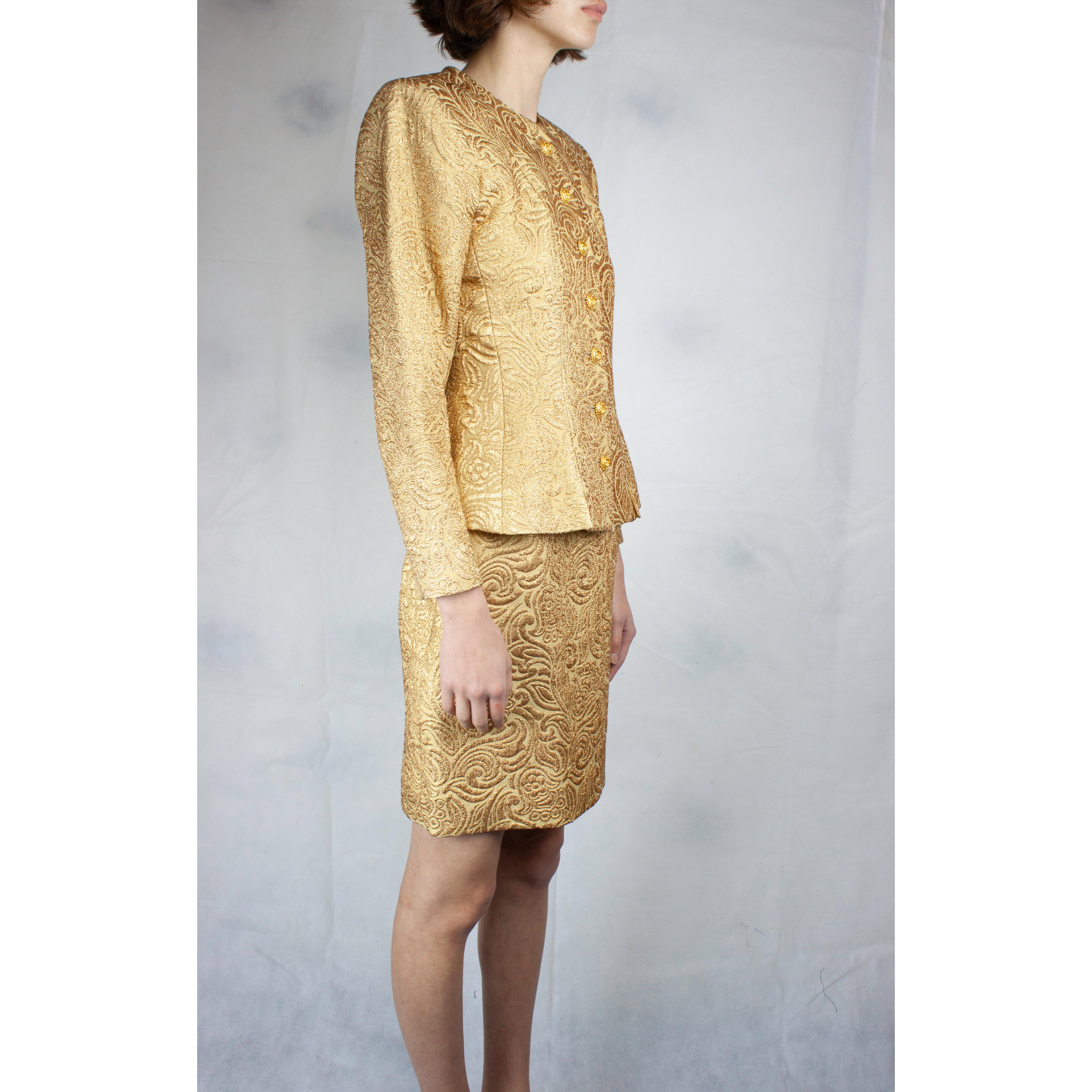 Gold Yves Saint Laurent Chinese collection gold brocade skirt ensemble.circa 1980