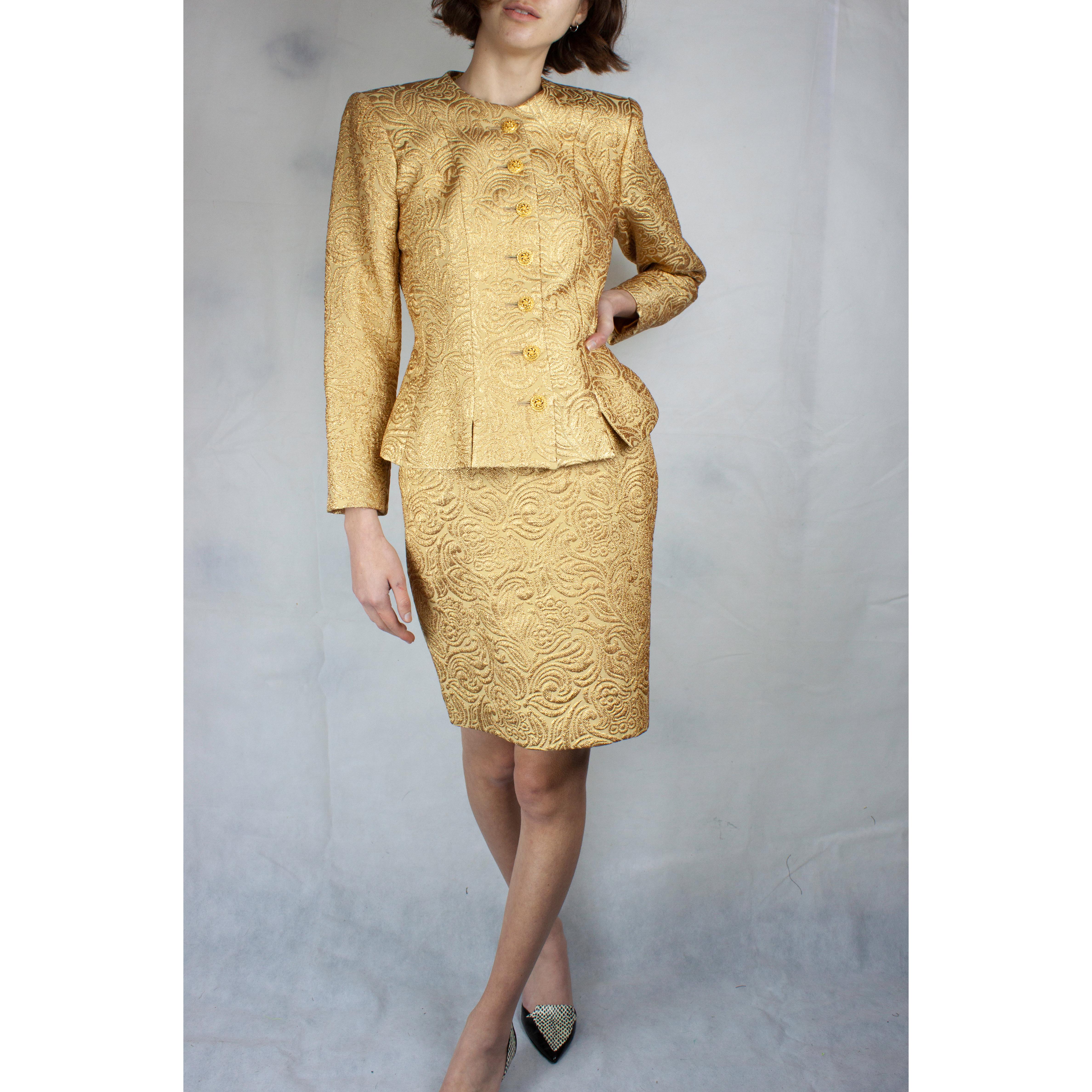 Women's Yves Saint Laurent Chinese collection gold brocade skirt ensemble.circa 1980