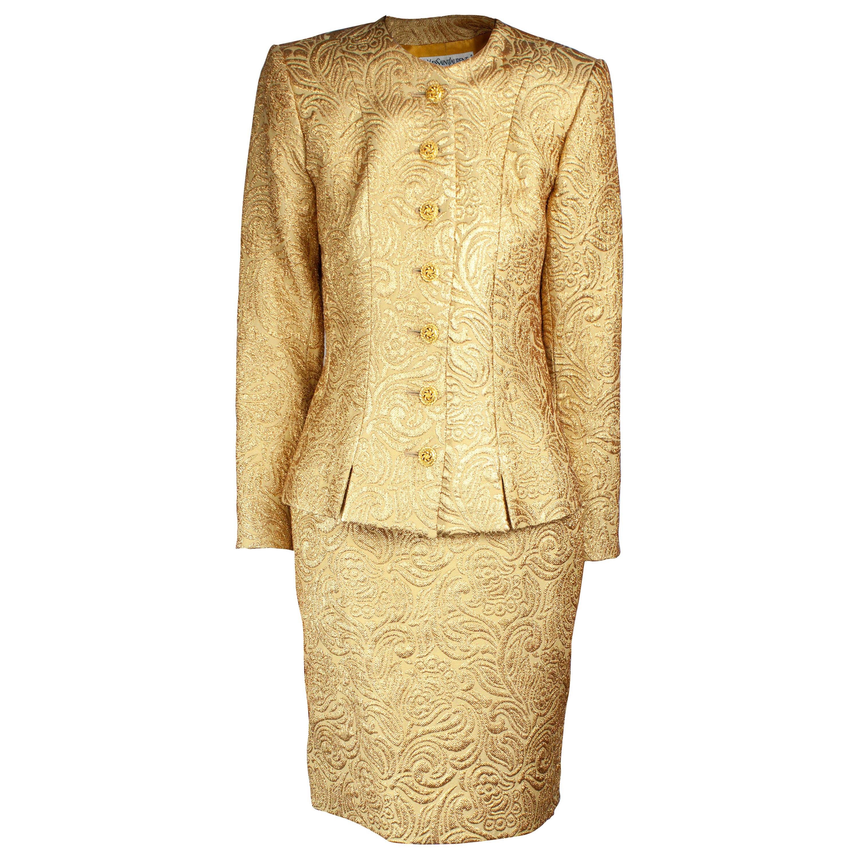 Yves Saint Laurent Chinese collection gold brocade skirt ensemble.circa 1980 For Sale