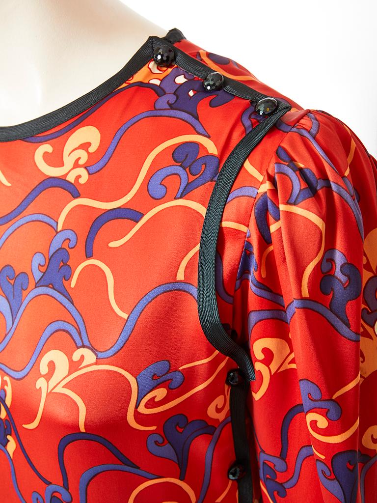 Red Yves Saint Laurent Chinese Collection Patterned Dress