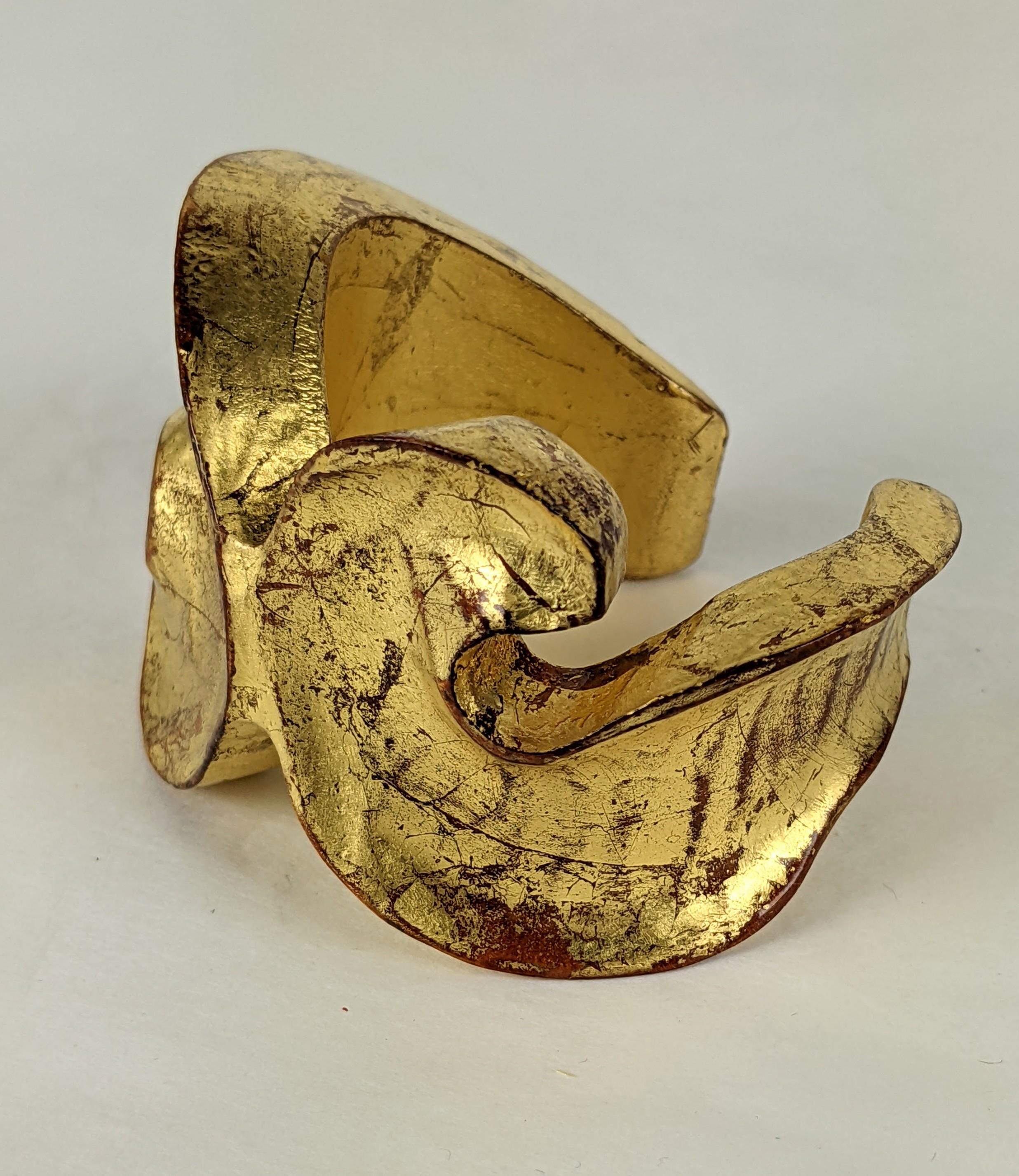 Yves Saint Laurent Chinese Gilt Wood Carved Scroll Bracelet In Excellent Condition For Sale In New York, NY